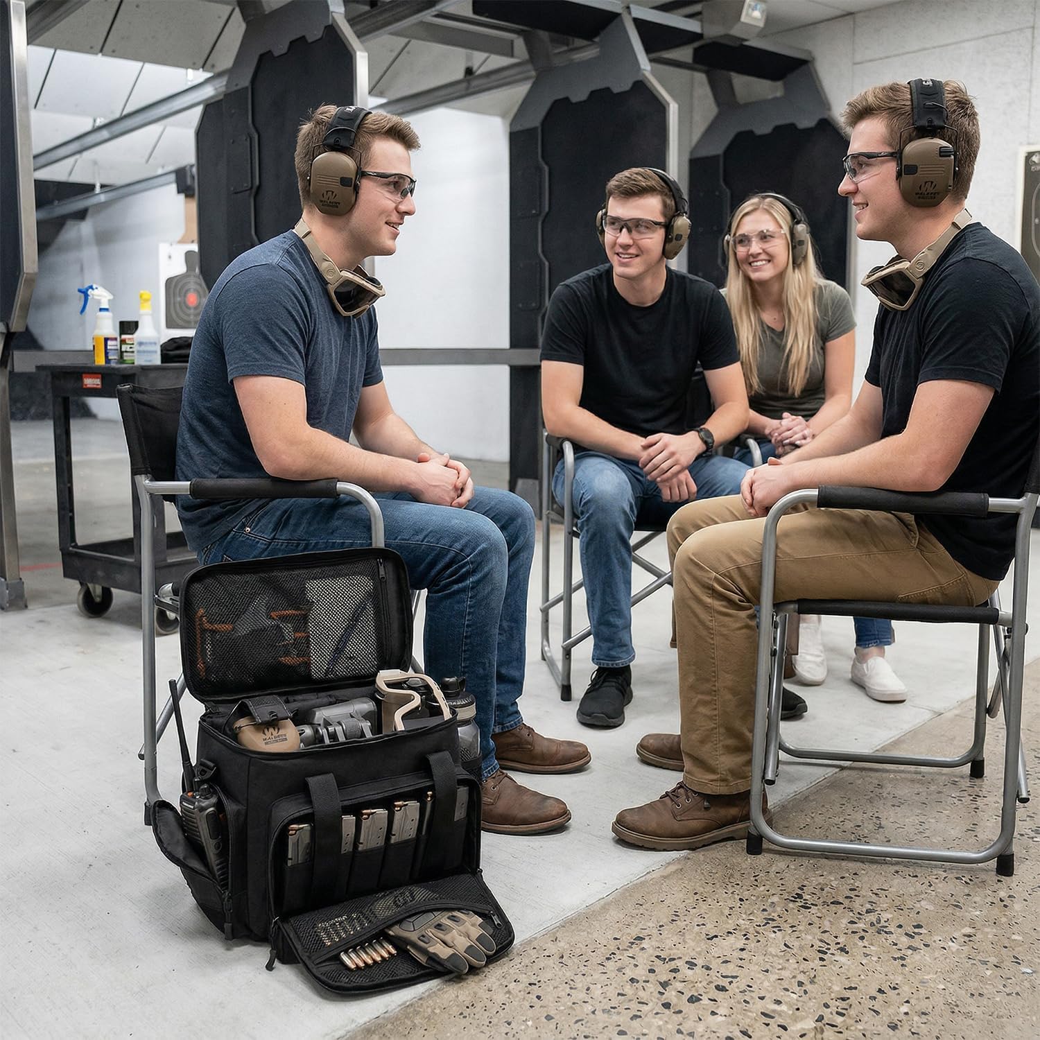 Tactical Gun Range Bag, Range Bag for Handguns with 2 Pistol Cases and 6X Magazine Slots and Extra Pockets for Ammo and Essentials Sturdy Range Bag for Outdoor Sports