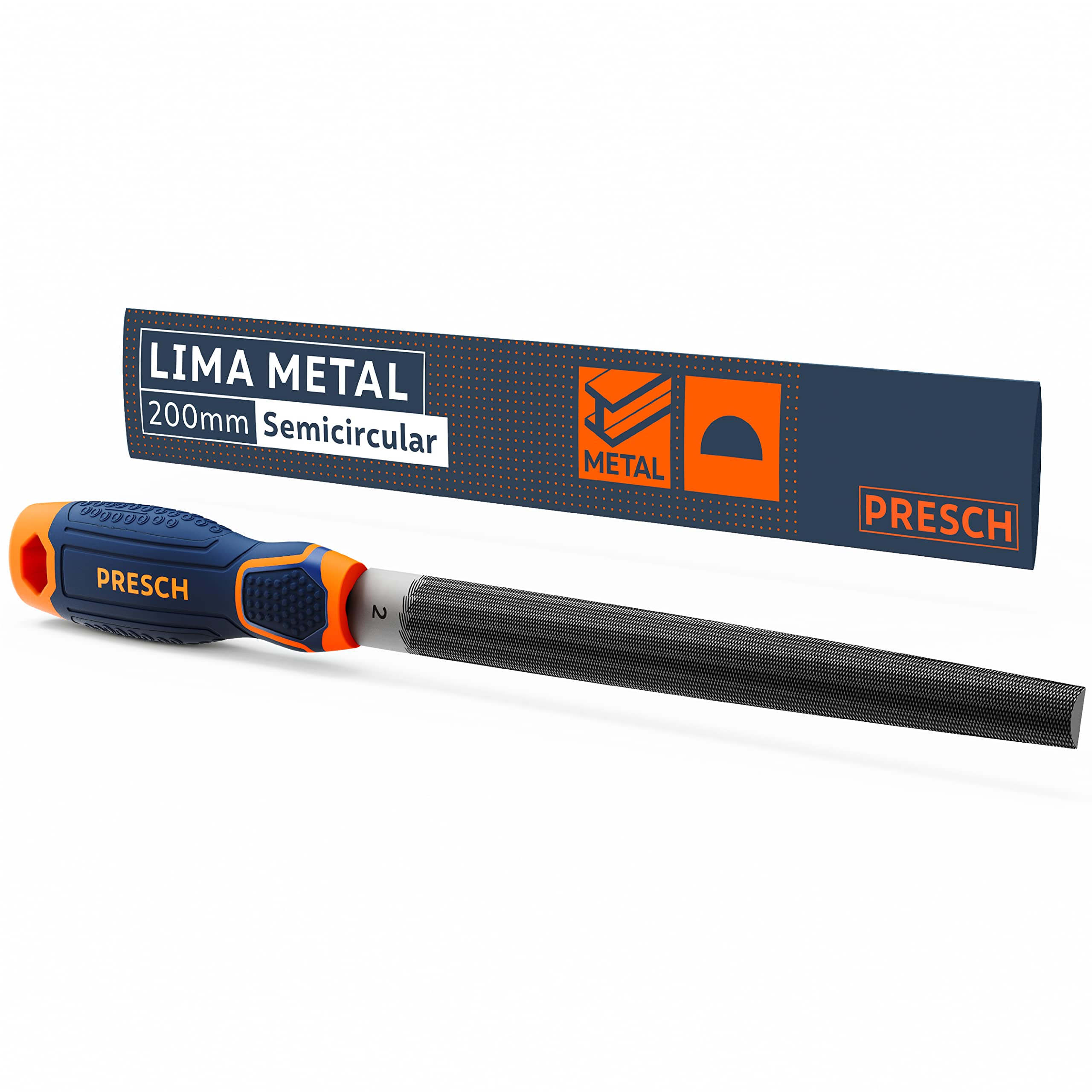 Presch Lima semirredonda 200mm - Lima semirredonda de alta calidad con para limar curvas y líneas rectas en metal, madera o plástico - Lima metálica de alta calidad -Lima media caña