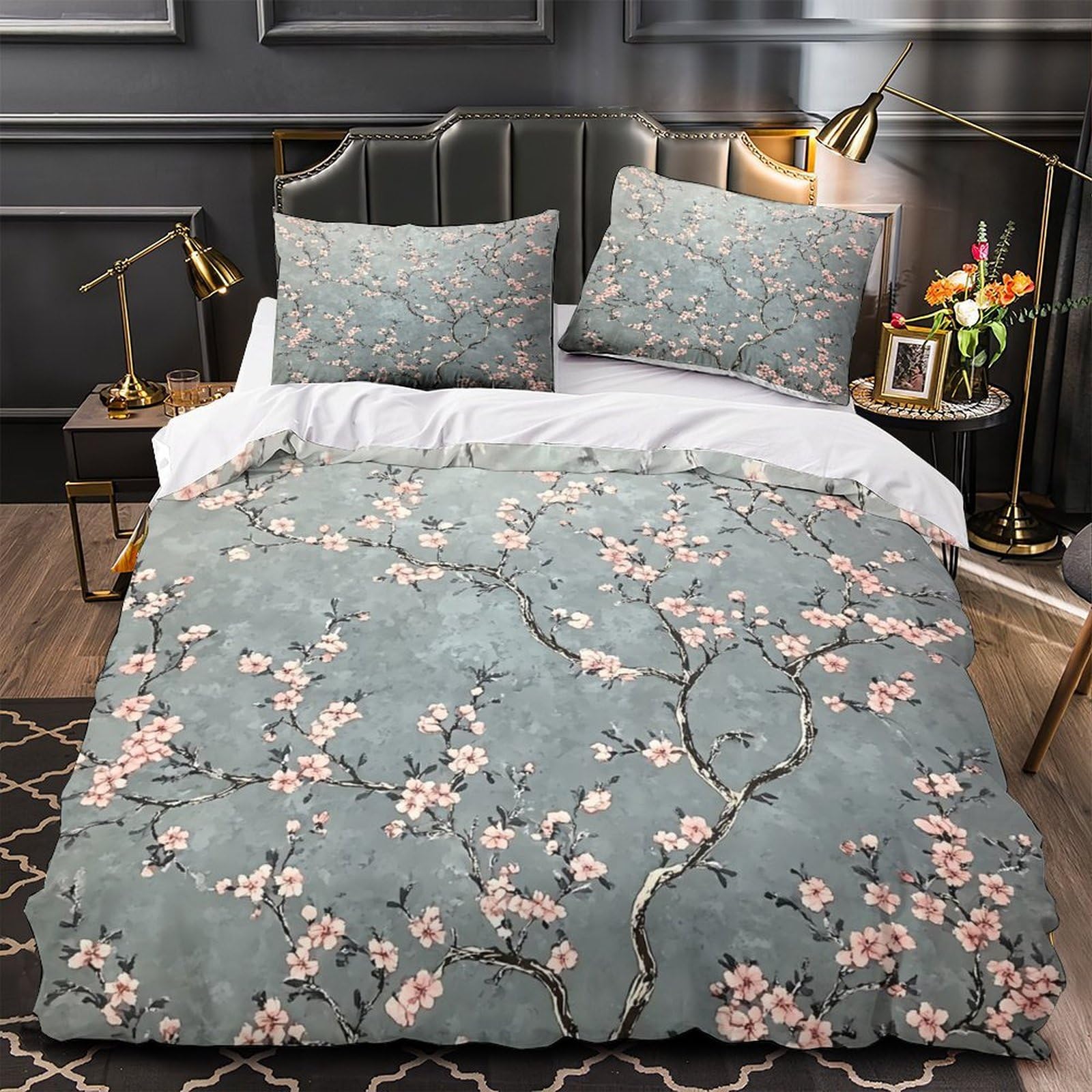 Housse de couette fleurs de cerisier hypoallergénique avec fermeture éclair pour ados