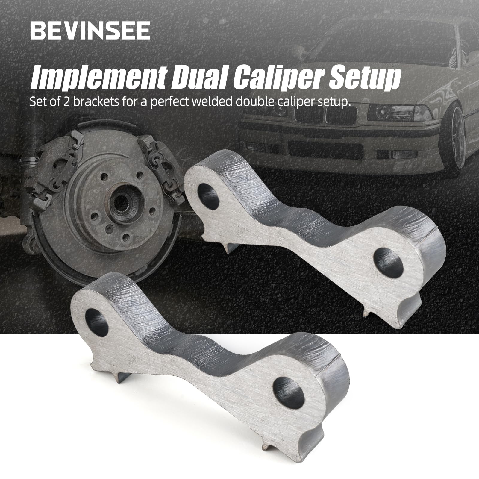 Bevinsee Dual Rear Brake Caliper 2pcs Weld On Adapters Drift Handbrake Compatible with E36 E46 323i 323Ci 325i 325Ci 325xi 328i 328Ci 330i 330Ci 330xi
