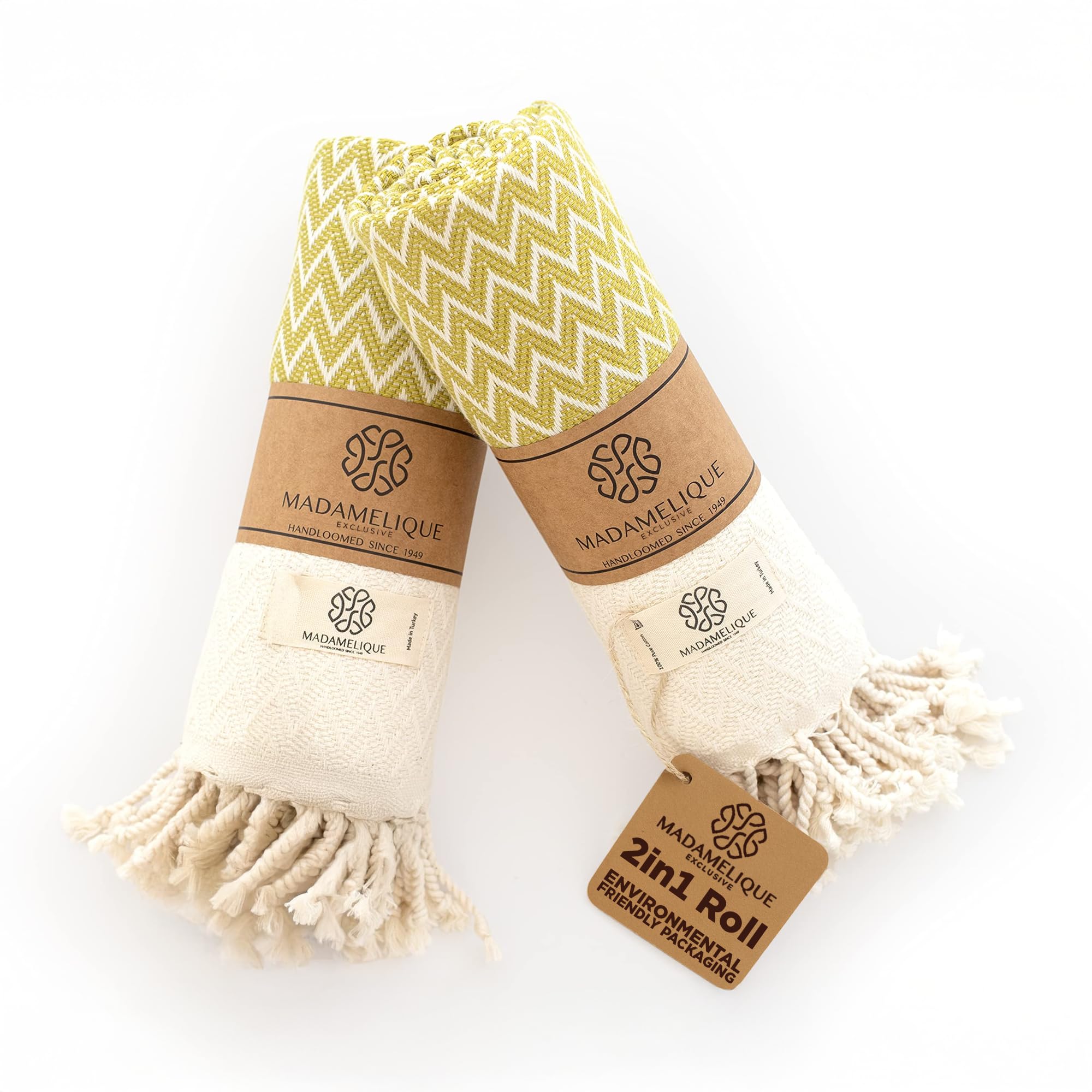 Madamelique Exclusive Hand Towels Set of 2-18 x 40 Inches - Decorative Bathroom Peshtemal Towel for Hand, Face, Hair, Yoga, Tea, Dishcloth, Kitchen