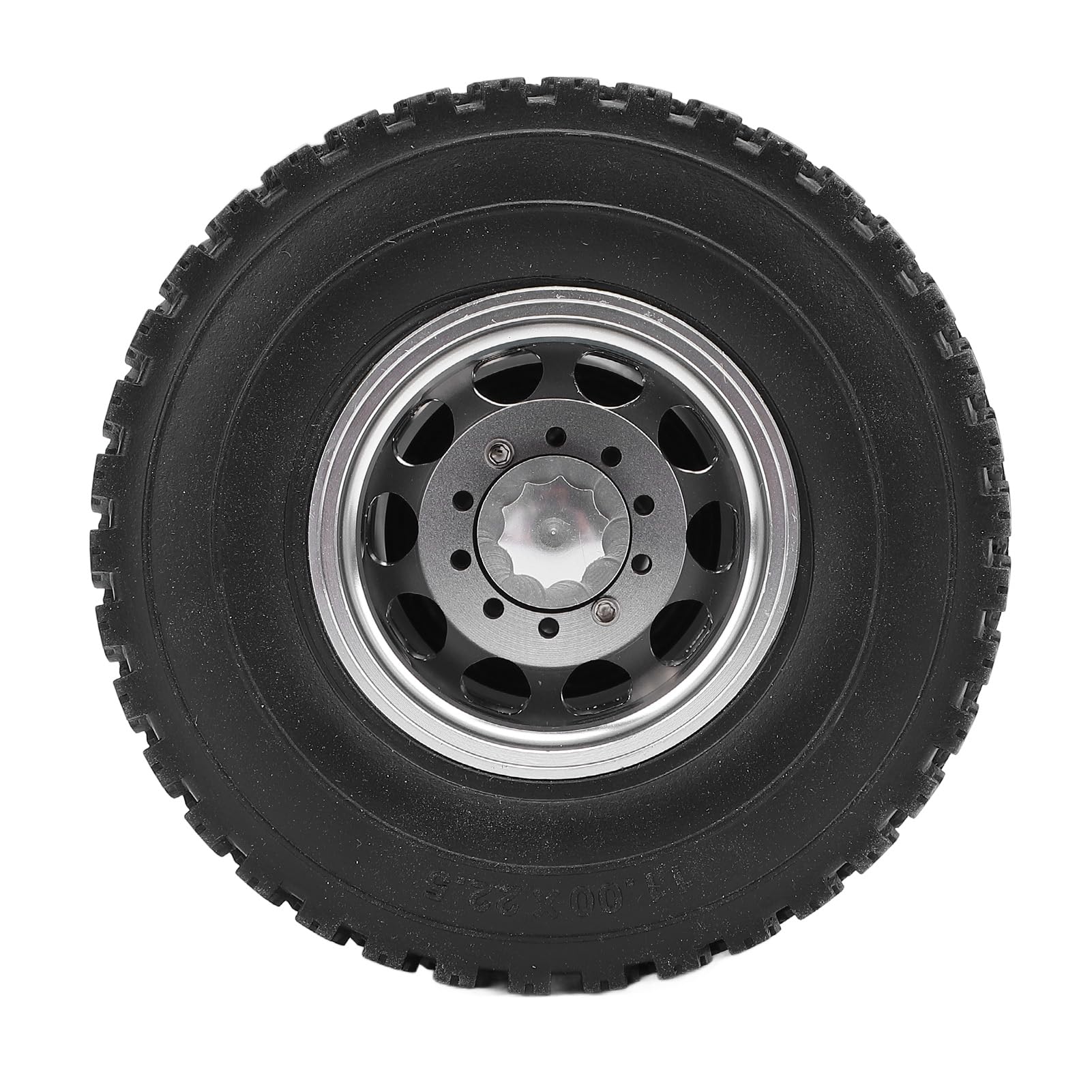 Opona na Nie napędzaną oś tylną, z piastą ze Stopu Aluminium i Gumowym Bieżnikiem Typu Gravel – o Wysokiej nośności; Przeznaczona do Wymiany i Modernizacji Modeli Ciężarówek RC w