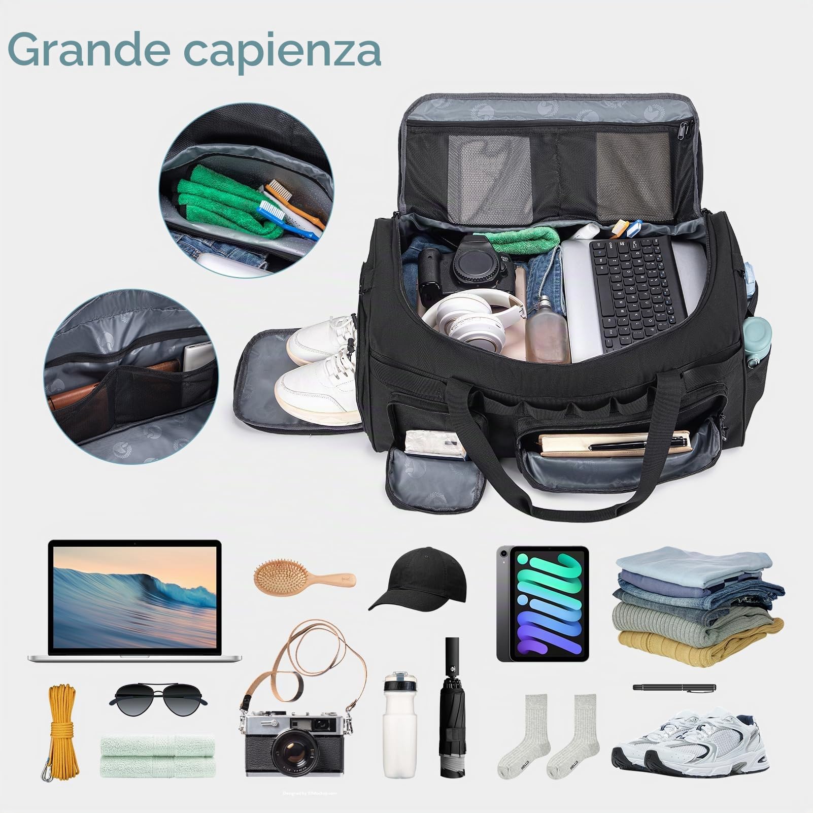 BAGZY Borsone Palestra Uomo 55 Litri, Zaino da Palestra Zaino Tattico Militare Borsa Crossfit Borsone Viaggio Impermeabile Borsoni Viaggio Con Scomparto per Sport Fitness Weekender Camping Cachi