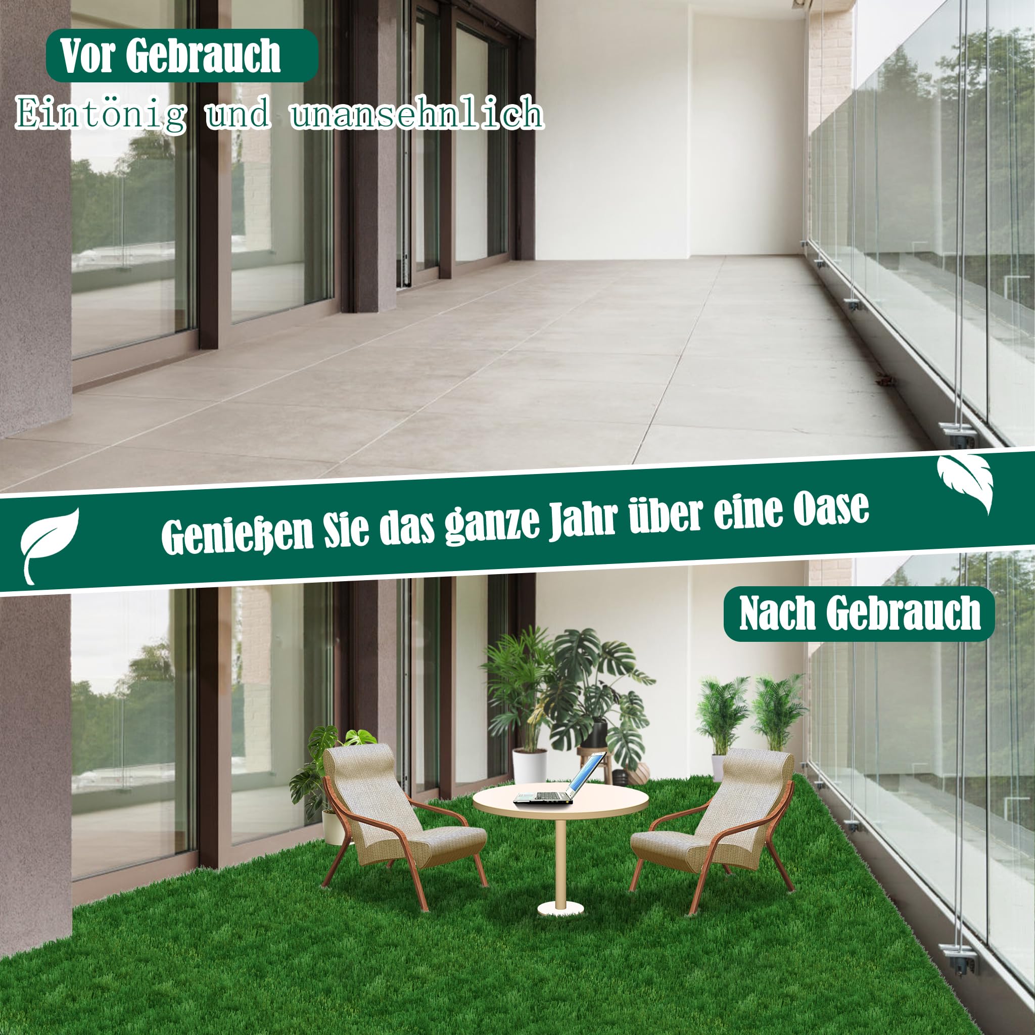 FIVMEN - Baldosas de césped artificial 30x30 cm, baldosas de clic para césped, para balcón, terraza, resistente a la intemperie, con función de drenaje, baldosas de césped artificial de plástico
