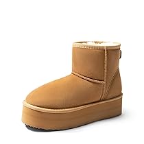 DREAM PAIRS Invernali Stivali da Classici con Plateau da Donna Resistenti Bassi Stivali da Neve Alla Caviglia con Fiocchi Fai da Te FuzzyClassic,Size 38,Castagna,SDSB2428W