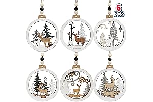 Joiedomi 6 Pcs Wooden Christmas Ornaments