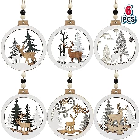 Joiedomi 6 Pcs Wooden Christmas Ornaments