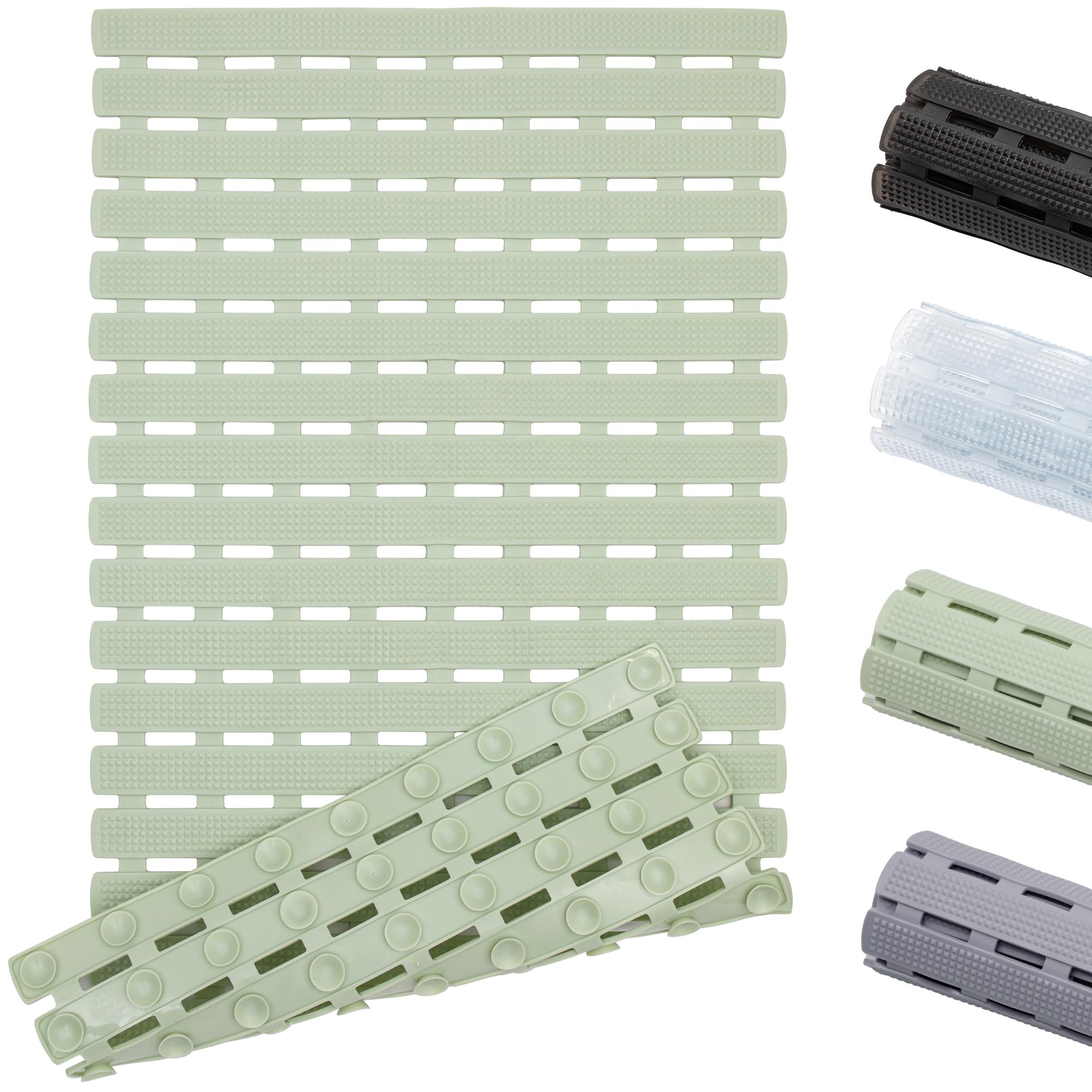 WELTRXE Bath Mat Non Slip Anti Mould, 70 x 40cm Anti Slip Bath Mat for Tub, Super Soft Bathtub Mat, Machine Washable Shower Mat with Suction Cups and Drainage, Cut to Size, Green