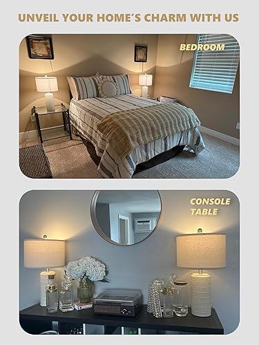 Miniatura 2 de PoKat Juego de 2 lámparas de mesa de cerámica modernas de 23 pulgadas para sala de estar, lámparas de escritorio blancas para dormitorio, mesita