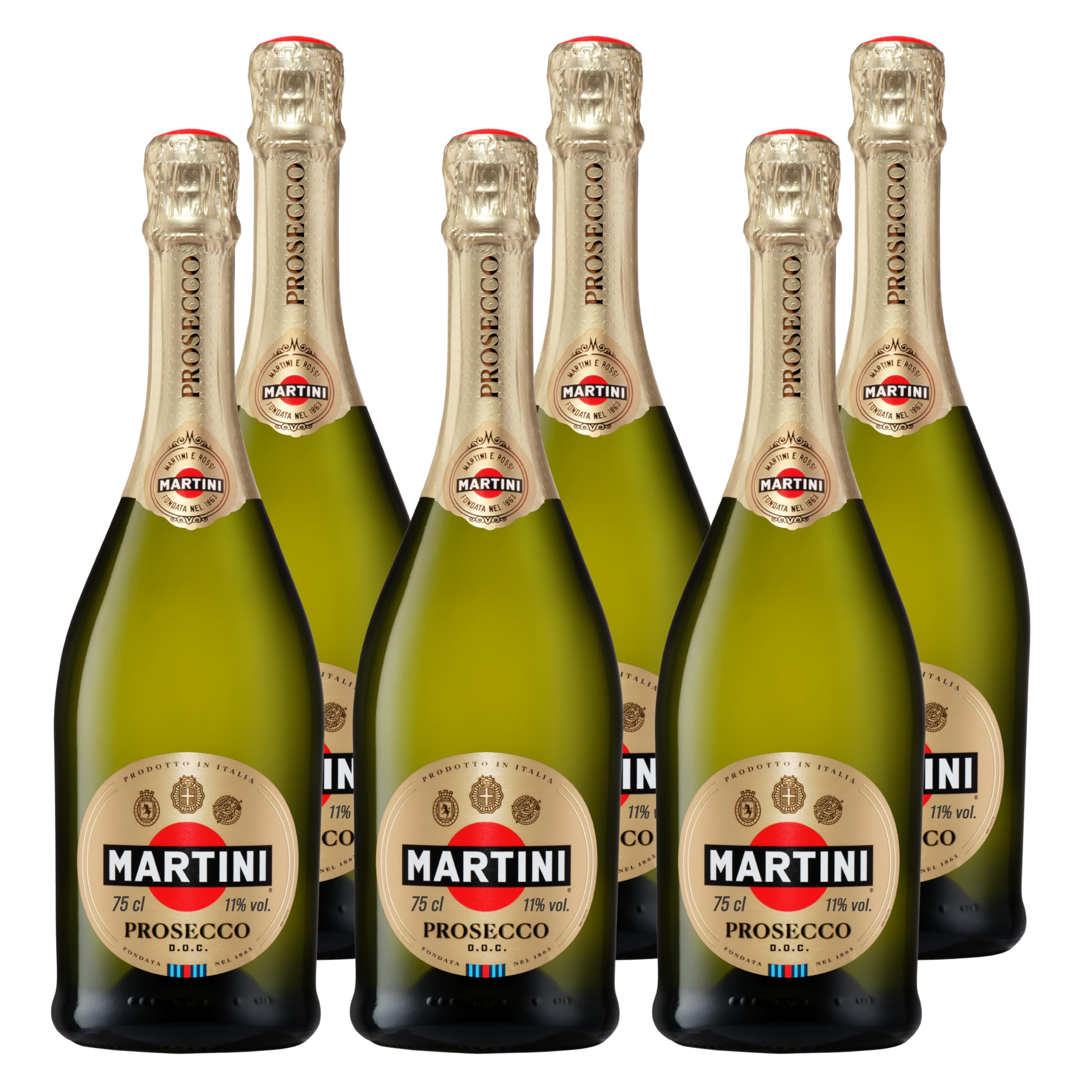 MARTINI Prosecco Vino Espumoso, 11% ABV, 6 x 75cl / 750ml, Vino Italiano Seco y Rico