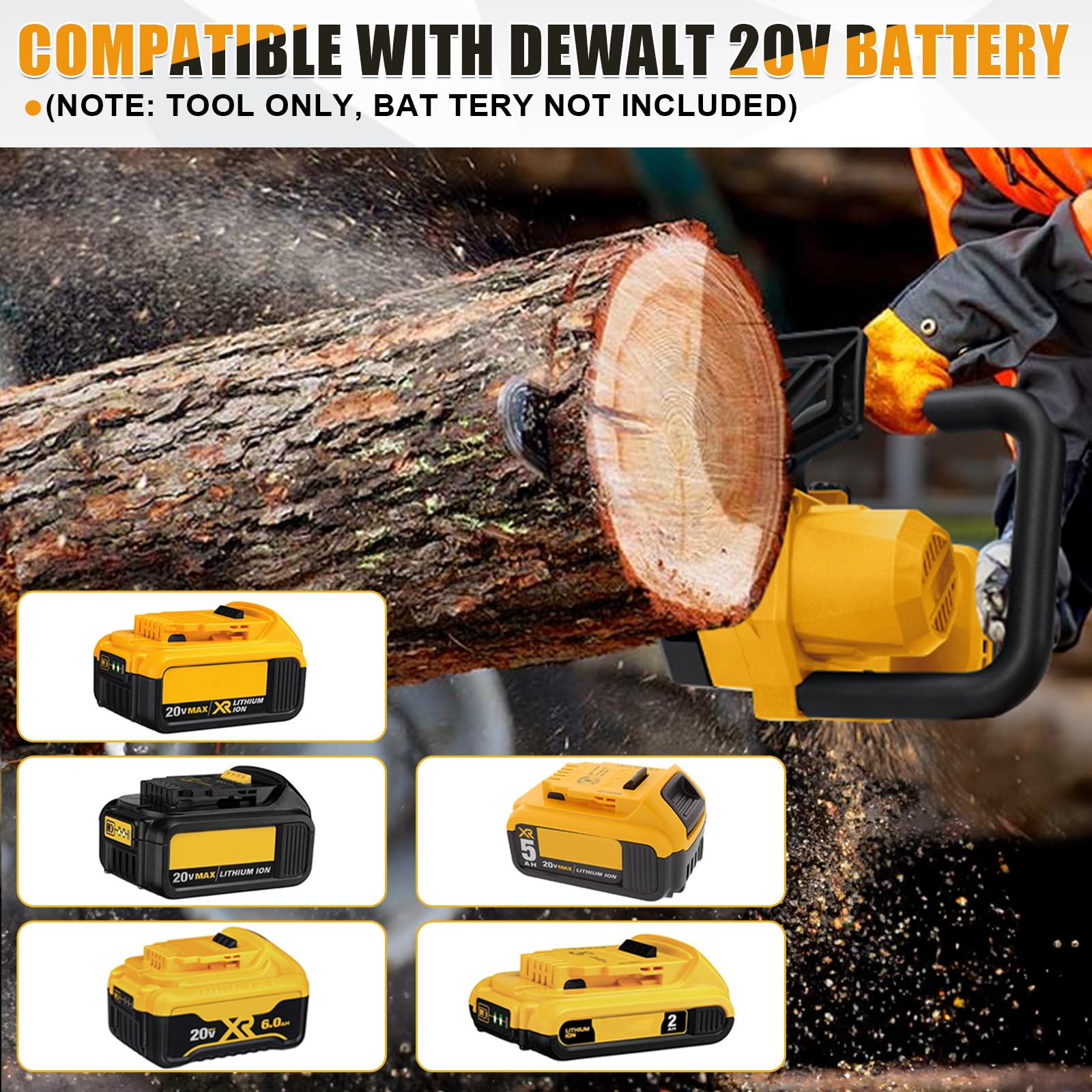 WingFly Motosierra Eléctrica 12 Pulgadas Compatible con Dewalt 18 V, 20 V | Brushless Motosierra de Mano, Motosierra Inalámbrica Portátil para Podar Árboles de Jardinería