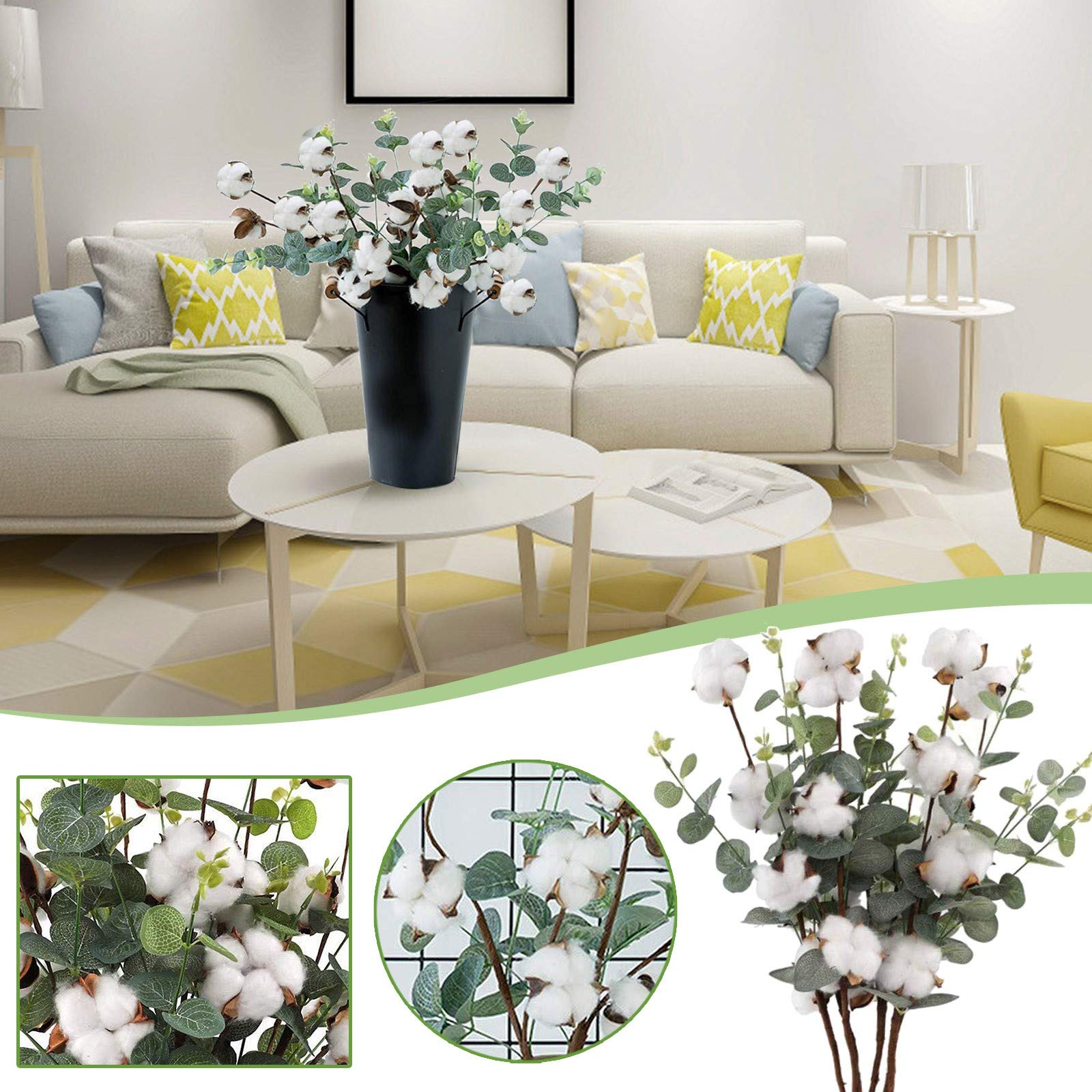Fleurs De Coton Séchées Naturelles 10 Pièces - Tiges 42 Cm - Décoration Maison, Bouquet Sec, Style Rustique - 3