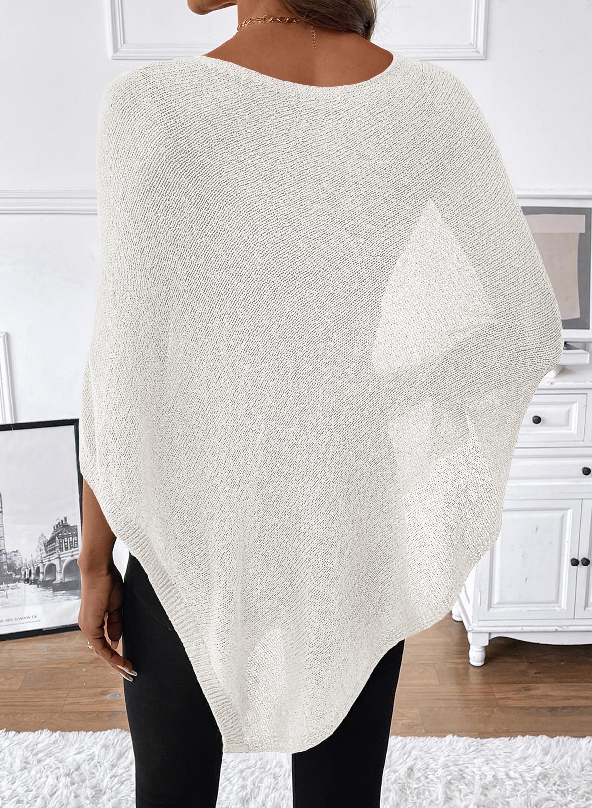 SHEWIN Womens Sheer Knit Poncho Crochet Summer Tops See Through Mesh Spring Sweaters Beach Cover Ups for Women 2026 — view 3