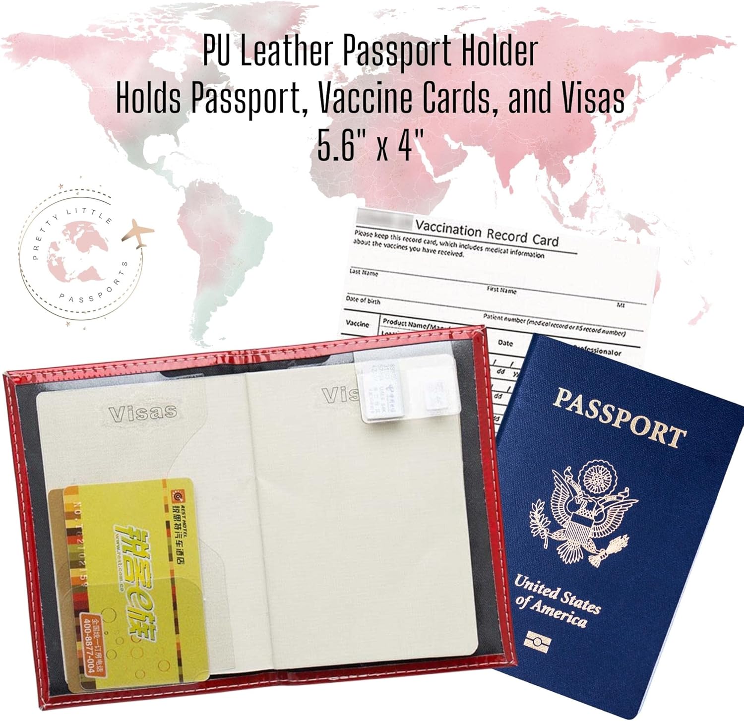 Chrome Passport Cover Vaccine Card Holder Combo, Passport Holder with Vaccine Card Slot (Red)