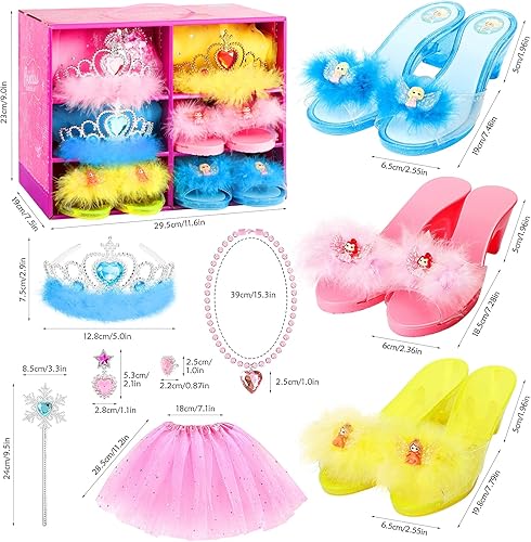 Miniatura 4 de Conjunto de zapatos de princesa para niñas ropa de vestir de mastom juego de simulación con 3 juegos de zapatos de princesa y faldas tutú tiaras