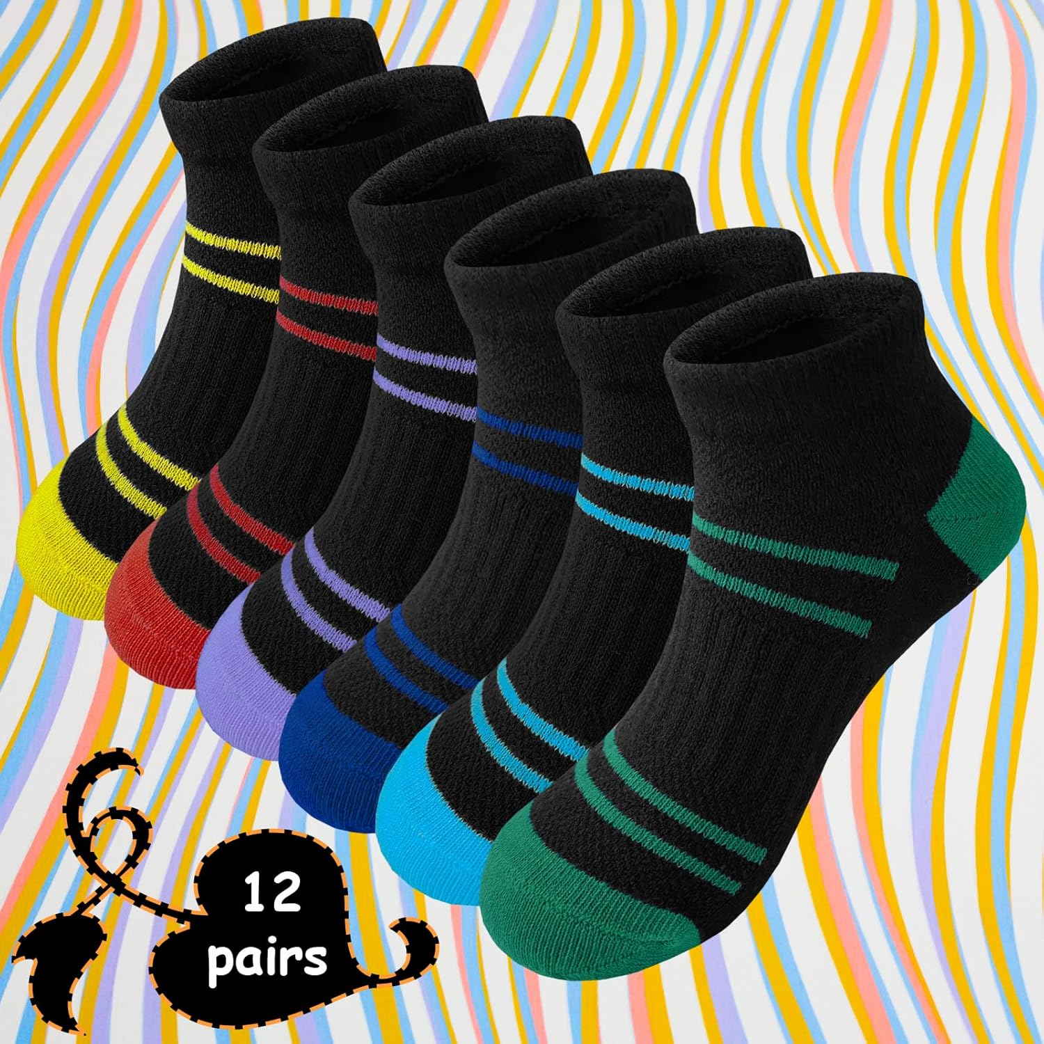 Bemeol Boys Socks 12 Pairs Kids Low Cut Comfort Cushion Casual Socks Sports Ankle Athletic Sock - Image 3