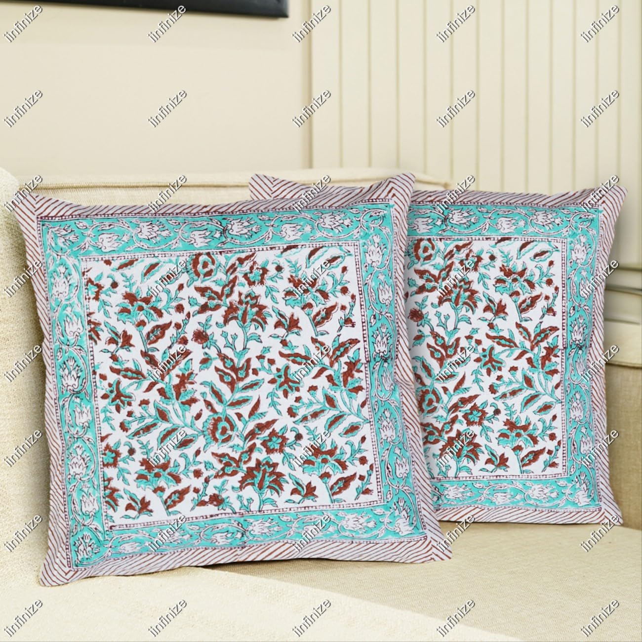 Housse de coussin motif floral bohème 40x40 en coton traditionnel