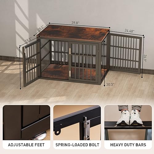 Miniatura 2 de Muebles resistentes para perros grandes y medianos, muebles de interior para perreras, caja de metal indestructible con puertas dobles, mesa