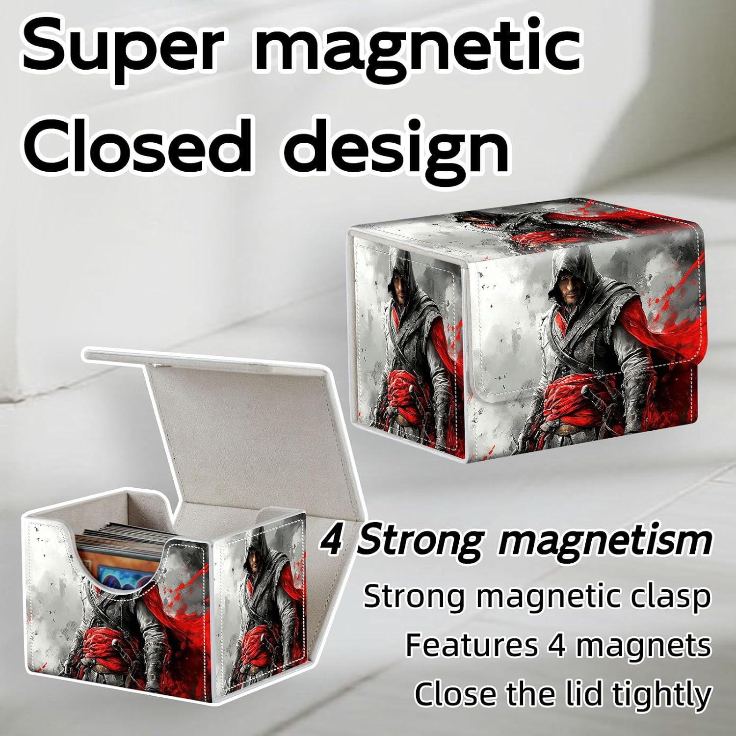 Trading Card Storage Box, Holds 100+ for MTG Cards, PU Leather with Magnetic Closure, Hooded Assassin Fantasy Warrior Durable Deck Box for Magic the Gathering, Trading Card Games image 5