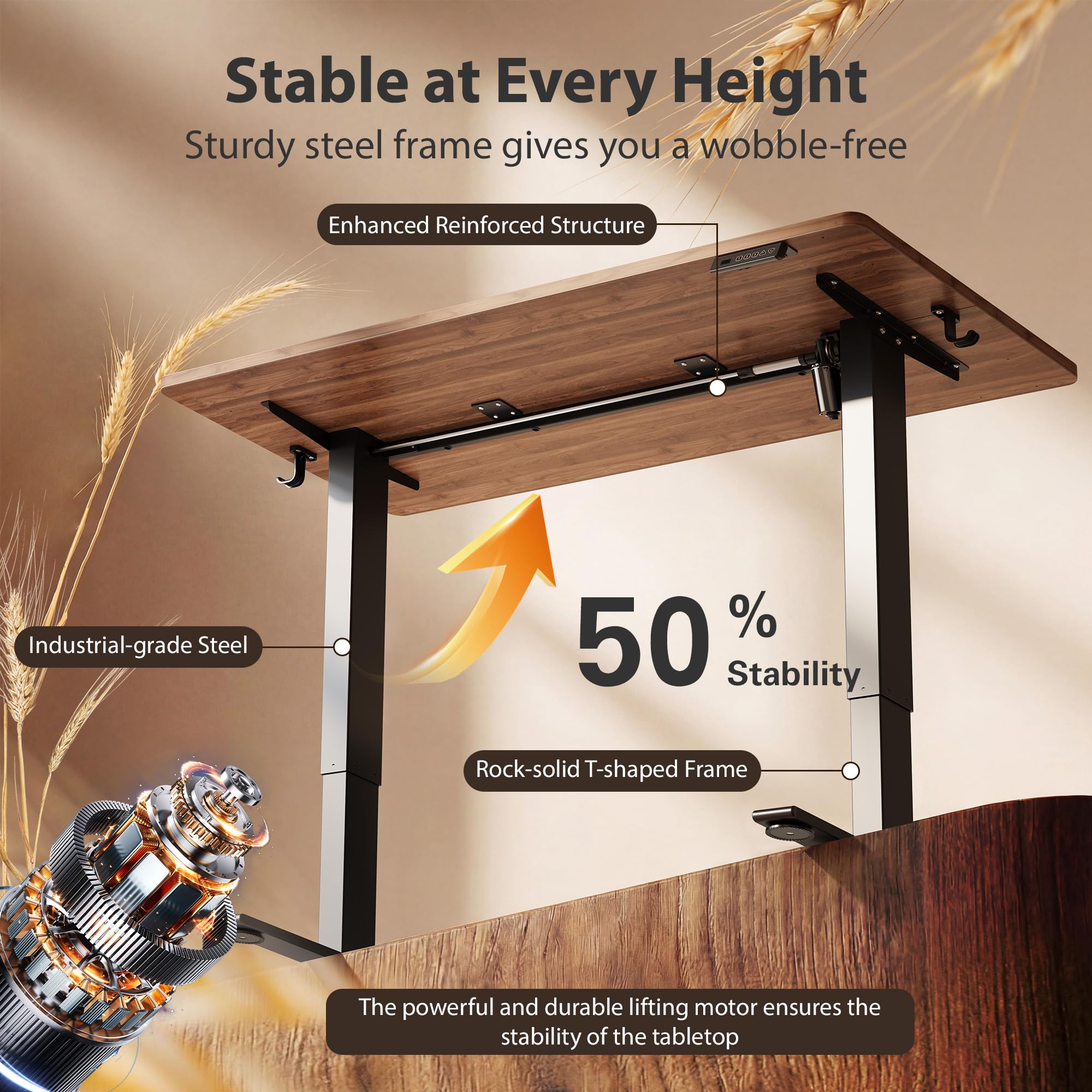 Cubiker Standing Desk, 48x24 Inches Sit Stand Home Office Desk, Electric Stand up Desk, Adjustable Desk with Splice Board, Black Frame/Black Walnut Top view 5