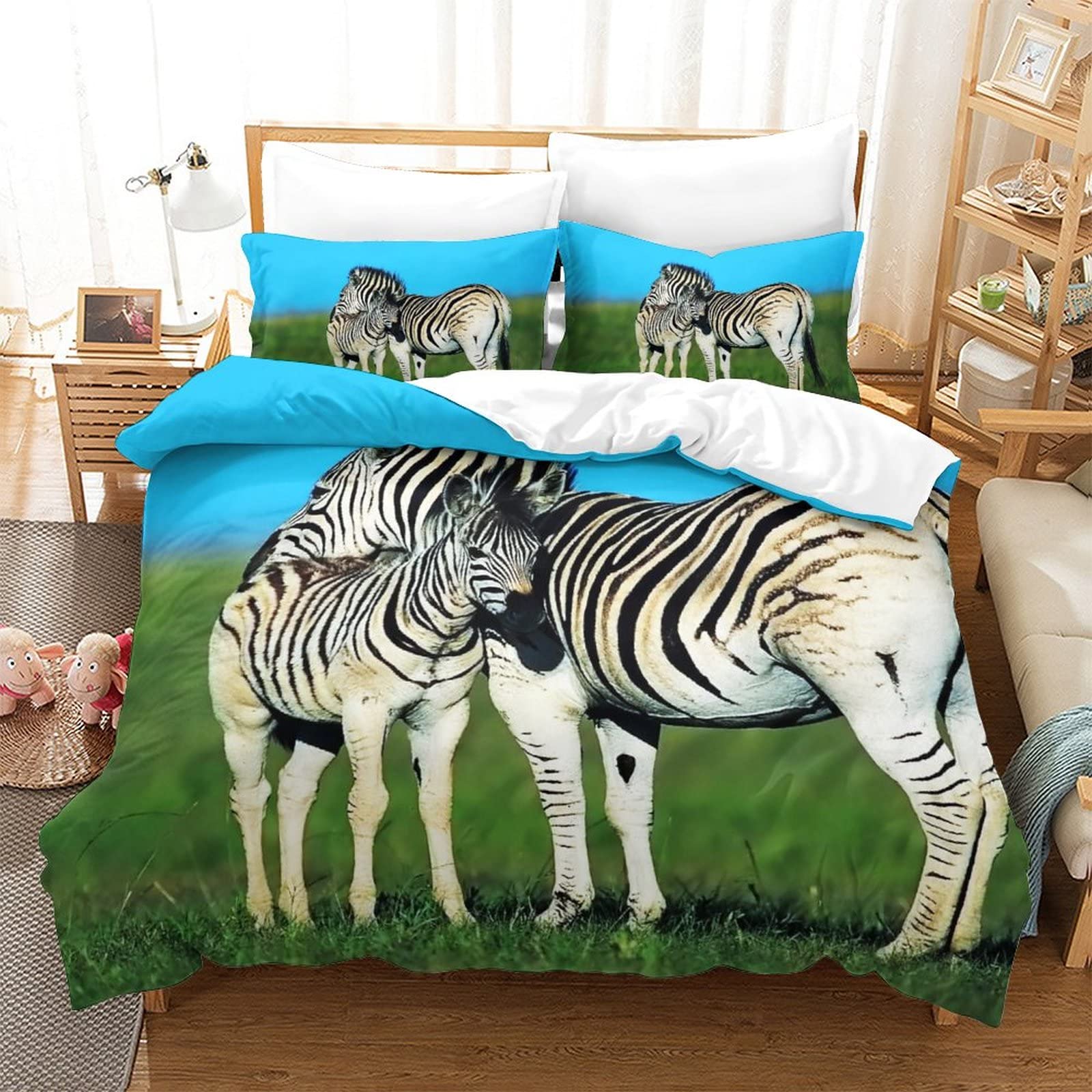 Parure de lit housse de couette animal zèbre 3 pièces 220x240 microfibre douce King