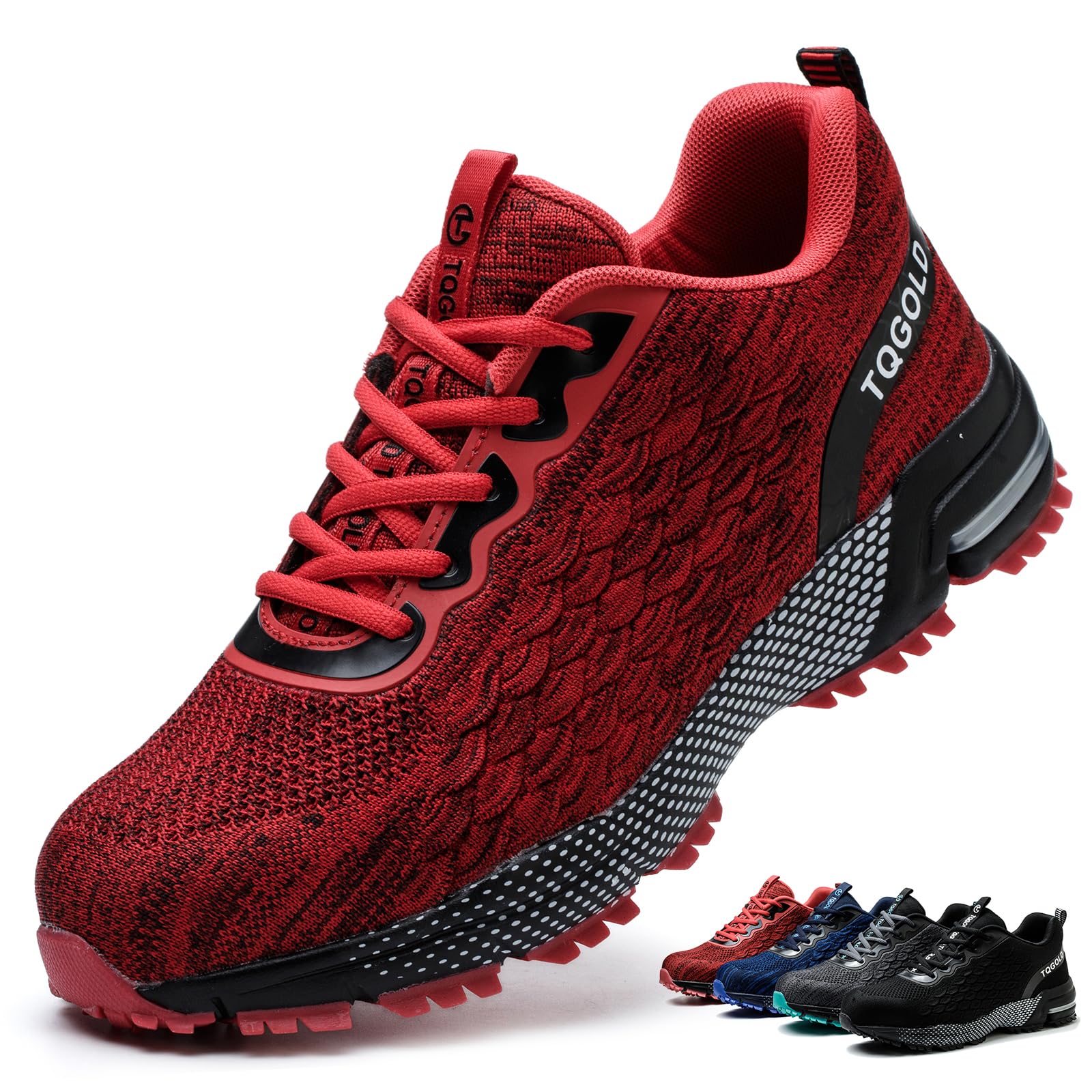 AONEGOLD Obuwie ochronne dla mężczyzn i kobiet, lekkie, stalowe noski, buty sportowe, oddychające, wygodne, antypoślizgowe, odporne na przebicie, buty robocze, rozmiar 36-40, 8391 Czerwony, 38 EU
