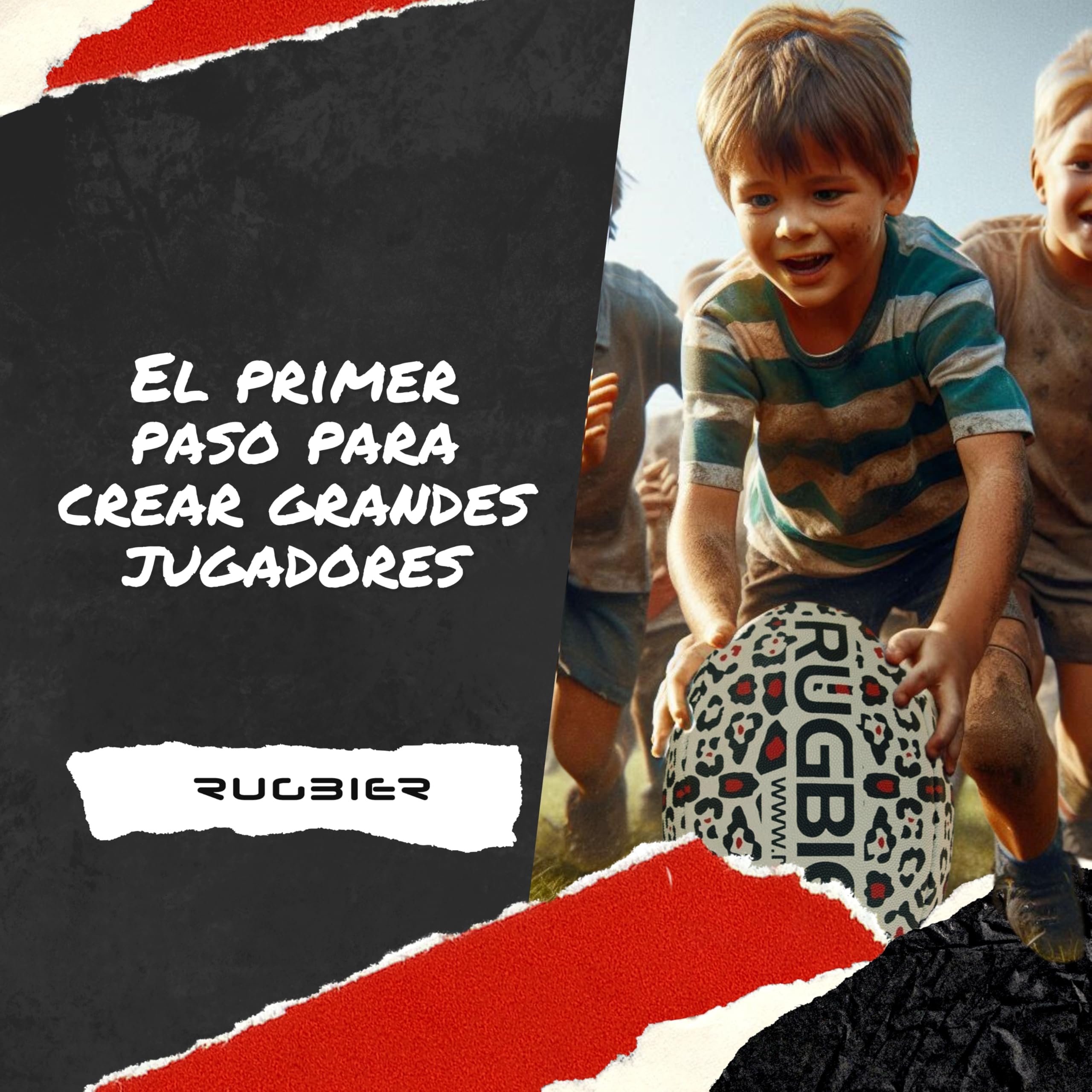 Balón de Rugby para Niños y Niñas T3 – Balón para Escuela - Iniciación y Entrenamiento - Diseño Exclusivo - Modelo Panther Red