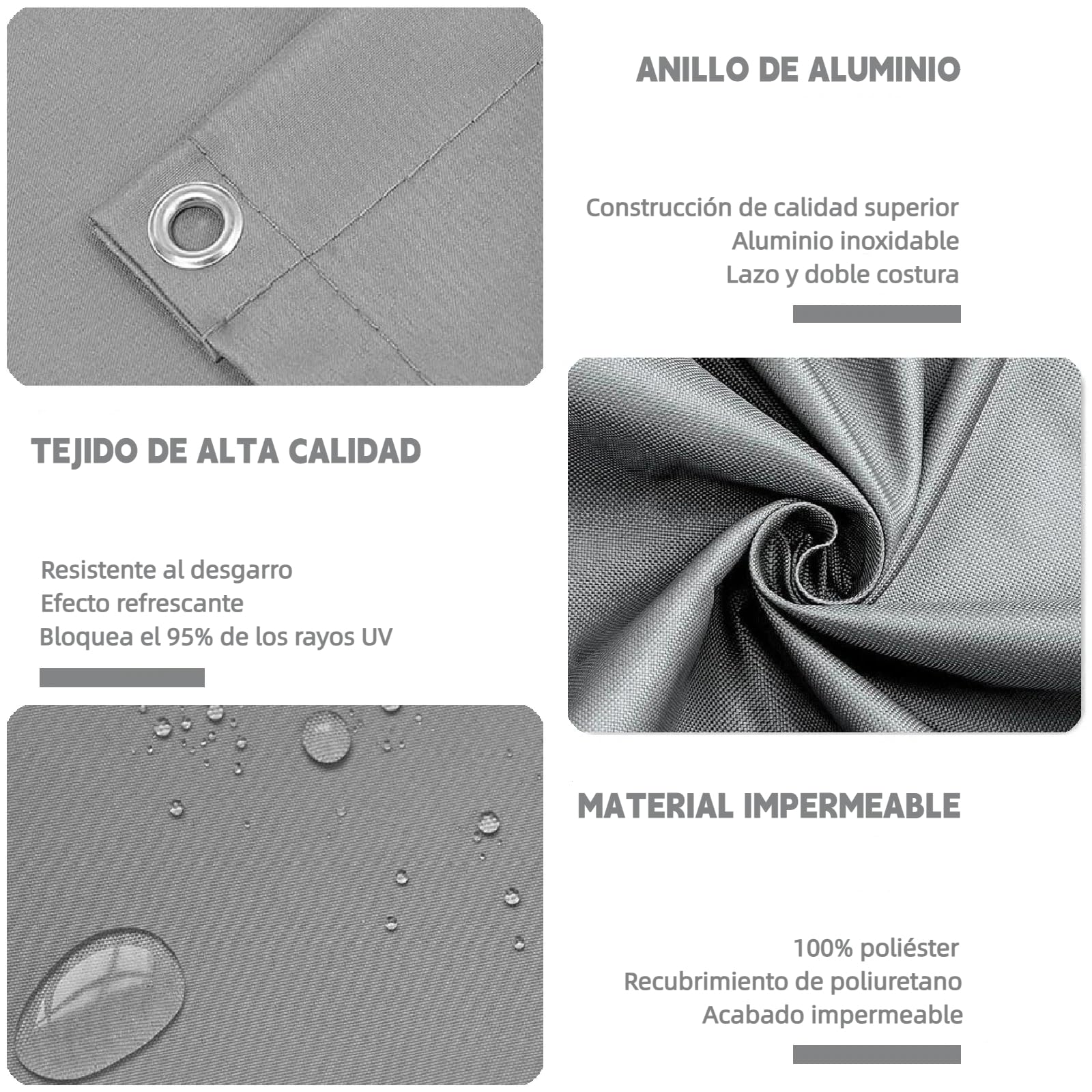 Toldo Vela de Sombra Rectangular 2.6x4.6m Impermeable Toldos Exterior Terraza Protección Rayos UV Resistente al Desgarro con Ojales y Cuerdas para Balcon Patio Exteriores Jardín (Gris Claro)