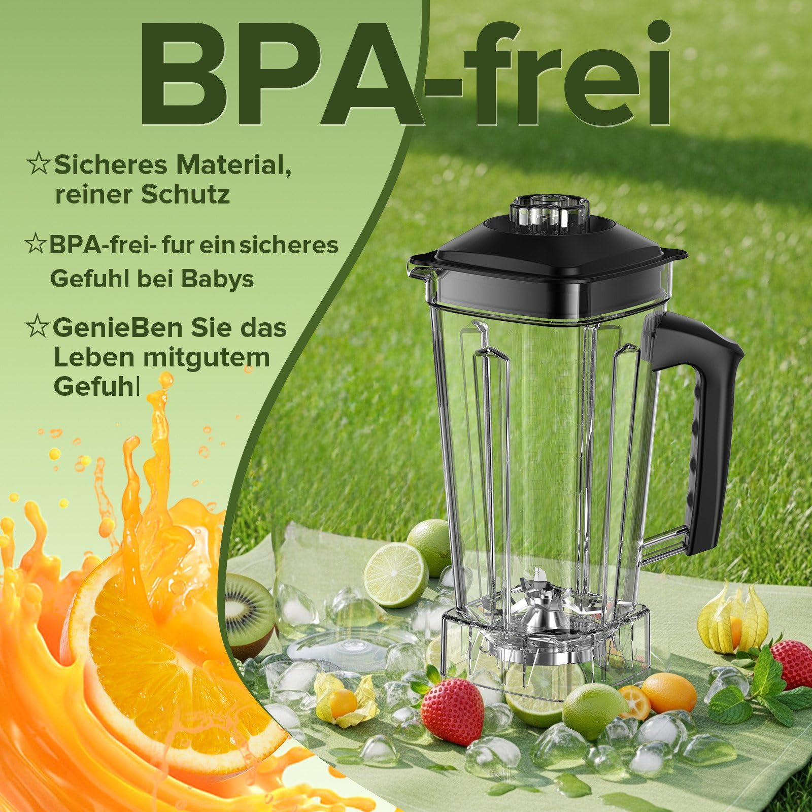 Blender professionnel 1600W, mixeur 2L haute puissance avec 6 lames inox