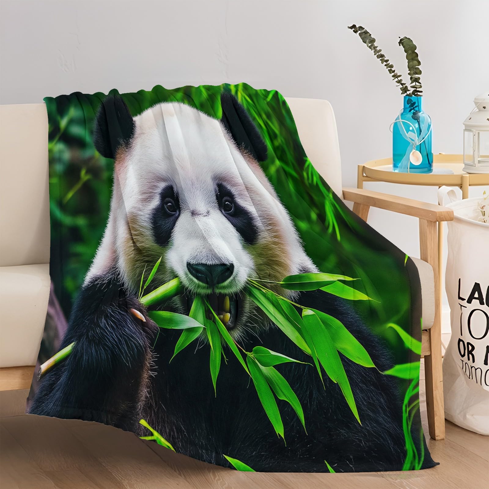 Plaid Couverture 150x200 cm Animaux Panda Géant Bambou Vert Douce Moelleuse Flanelle Couverture de Lit Plaid Jeté de Canapé Convient Bebe Enfants et Adultes Rester Chaud en Hiver