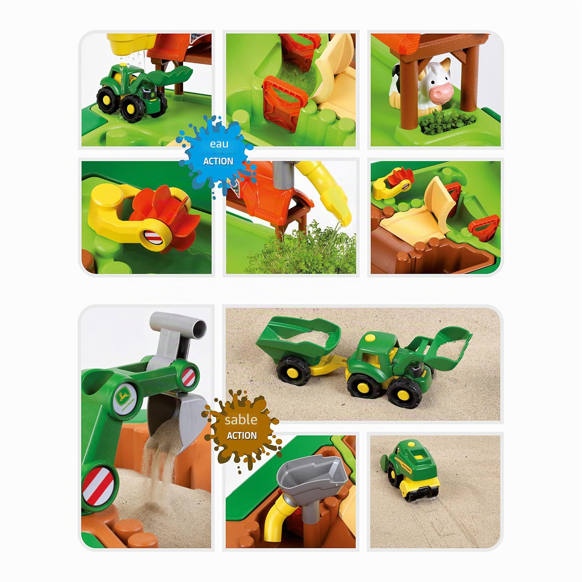 Theo Klein 3948 Table de Jeux à Sable et à Eau John Deere - avec Ferme, Vaches, véhicules agricoles, Pelle articulée, etc. - Dimensions : 64 x 46 x 60 cm I pour Enfants à partir de 18 Mois