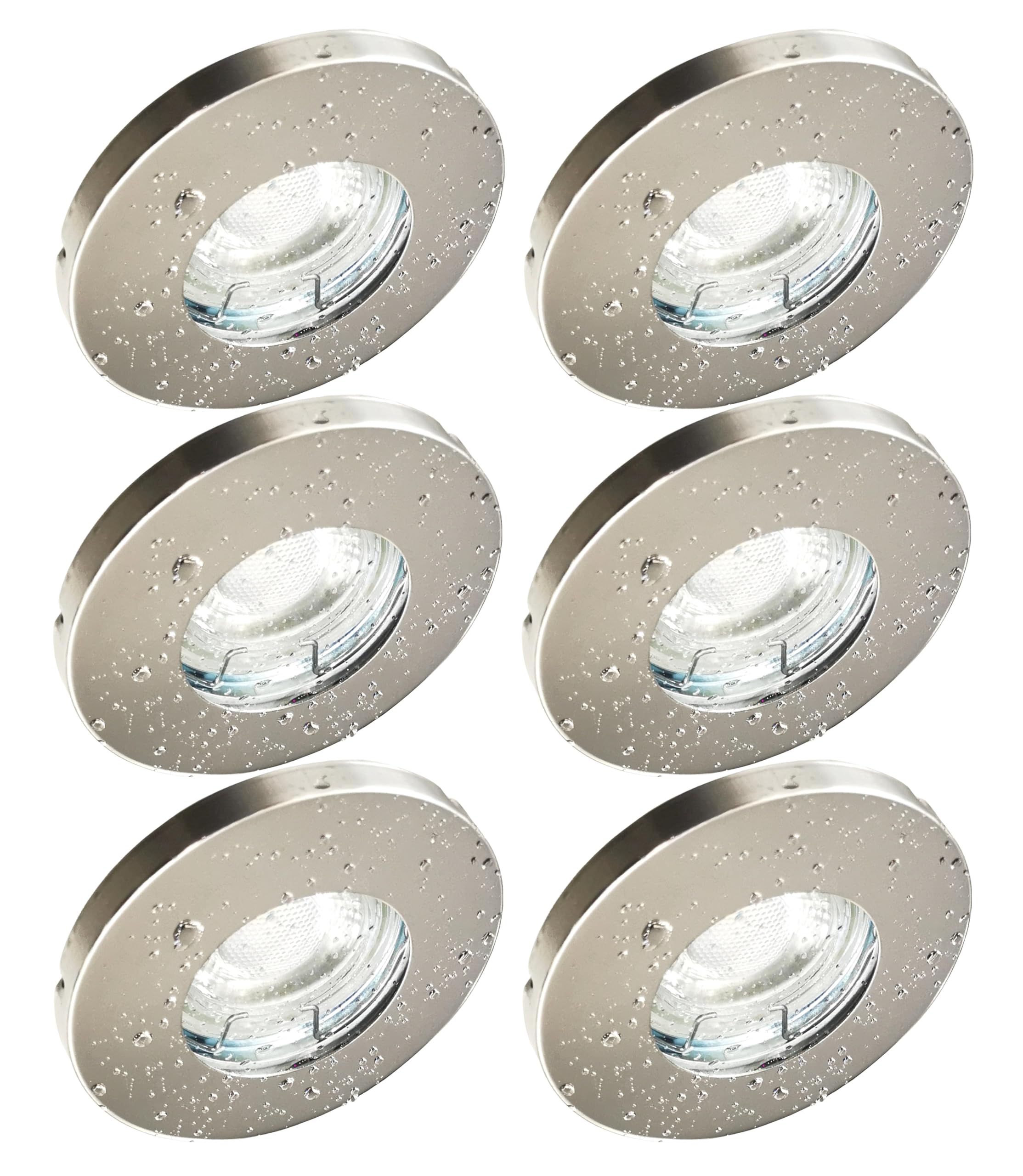 Trango 6er Set IP65 Einbaustrahler aus Edelstahl gebürstet 6729IP65-062MCOB inkl. 6x 5 Watt 3000K warmweiß Ultra Flach LED Modul für Bad, Dusche, Einbauspots, Deckenstrahler, Deckenlampe, Badleuchte
