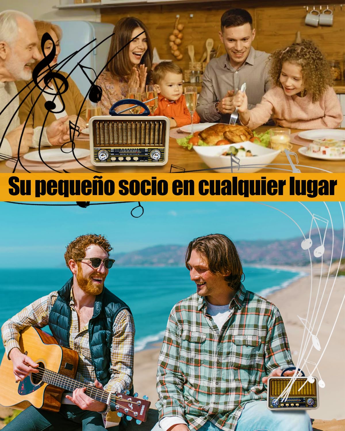 Radio Portátil Pequeña, AM/SW/FM, Bluetooth 5.0, Recargable, Soporte TWS/USB/Tarjeta TF, Retro para Cocina, Escritorio, Exterior (Blanco)