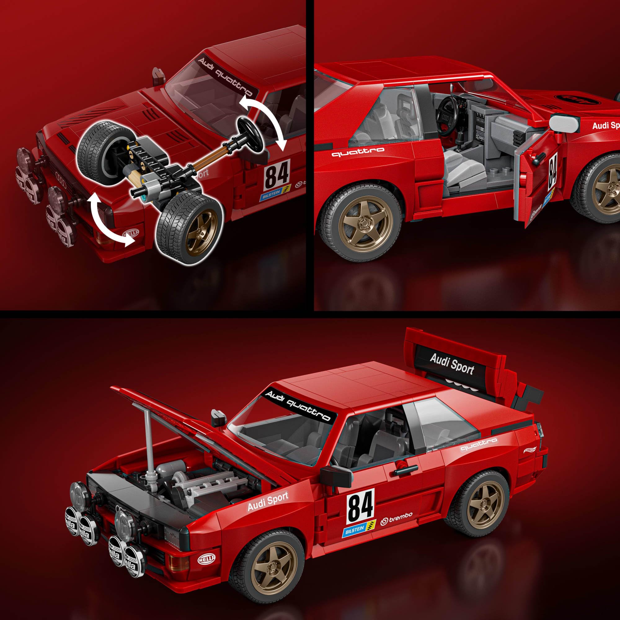 Mattel Brick Shop Hot Wheels Elite Series ’84 Audi Sport Quattro Klocki | Samochód do zbudowania, realistyczne detale i wyjątkowe naklejki, zestaw konstrukcyjny dla kolekcjonerów i dzieci 10+, JLK39