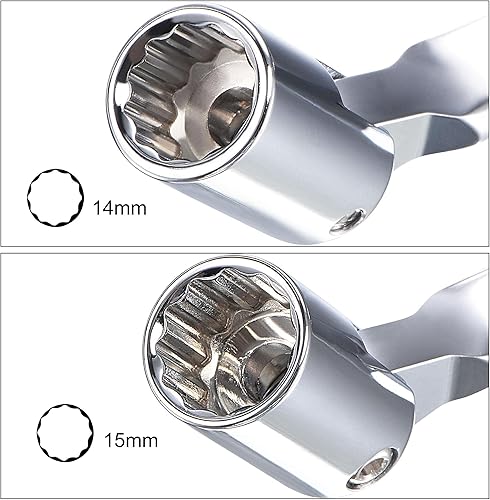 Miniatura 4 de uxcell Llave de cabeza flexible de 12 puntos, extremo de caja giratoria doble métrica de 0.551 in x 0.591 in, rotación CR-V de 180 grados para