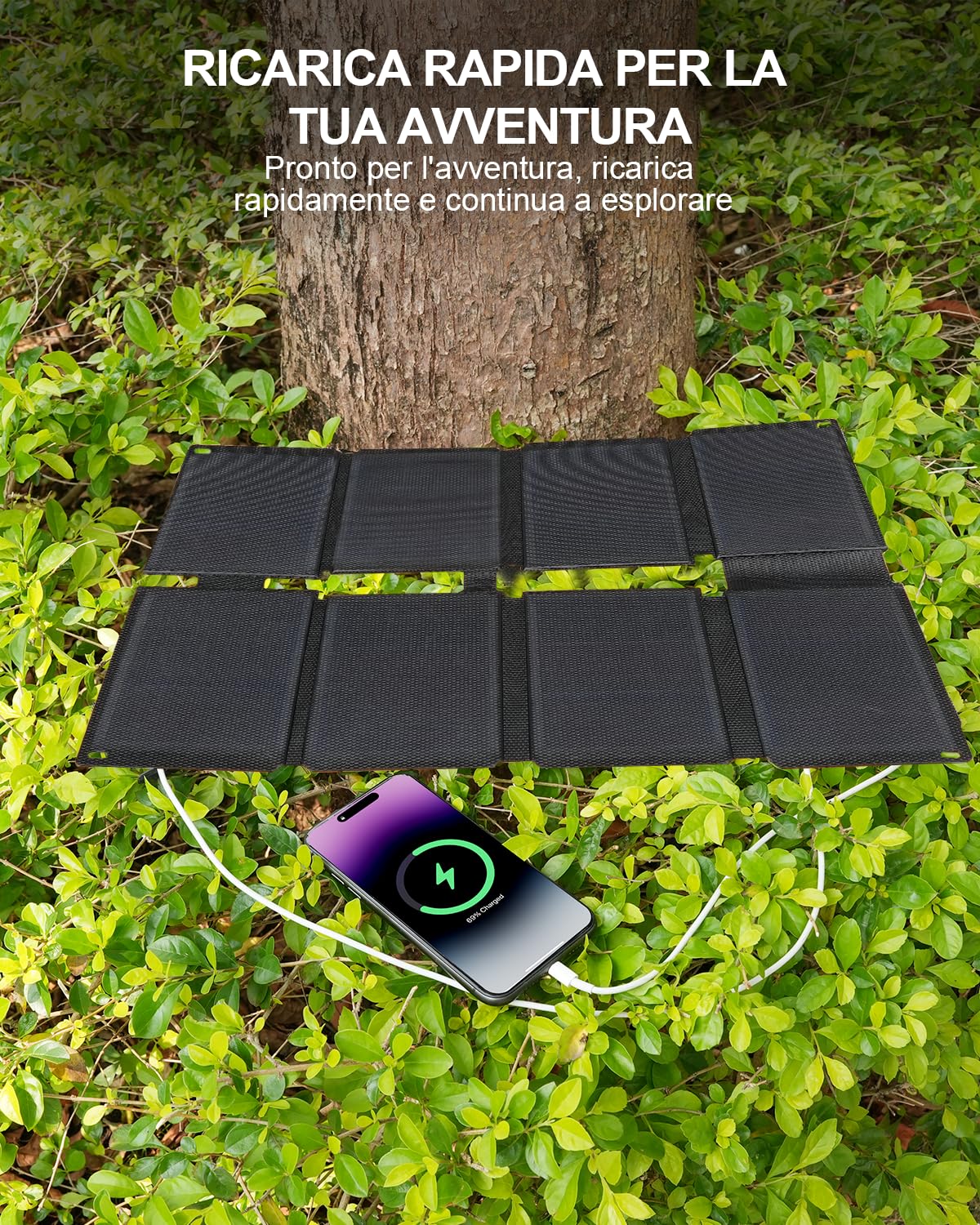 ELECAENTA 25W Mini Caricabatterie Solare Portatile con HPBC 25.4%, Pannello Solare con 2 Porte USB-A e USB-C, IP68 Impermeabile per Cellulare/Tablet/Power Bank per Campeggio Escursioni Emergenza