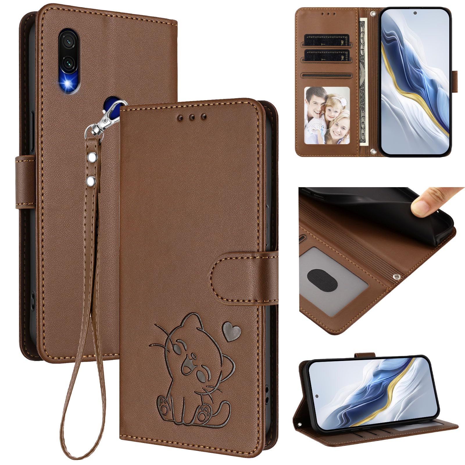 Cover Compatible with Honor 20e / 10I / 20I / 20 Lite,Compatible with Huawei P Smart (Plus) 2019 / Enjoy 9S Lanyard【Flip Stand Card Holder Wallet Magnetic Clasp Phone Case】 Brown