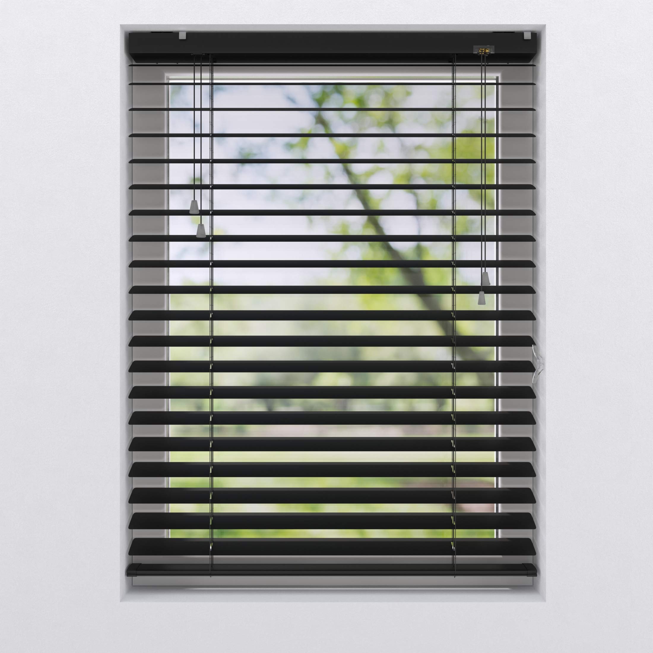 Alu Jalousie Sonnenschutz Rollo für Fenster Tür | viele Größen | 50 mm Lamellen aus Aluminium | Sichtschutz Blendschutz Wandmontage Deckenmontage Jalousette Faltrollo (100 x 180 cm, Farbe Schwarz)