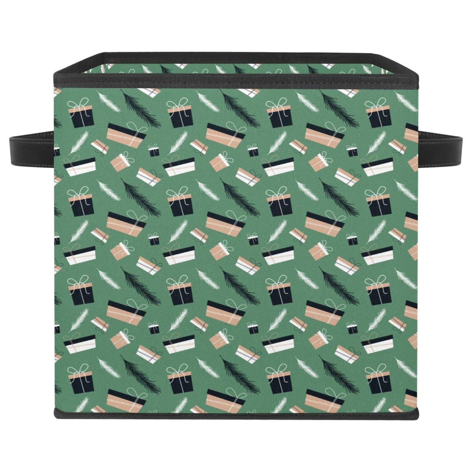 Boîte de rangement pliable cube en tissu vert avec poignées