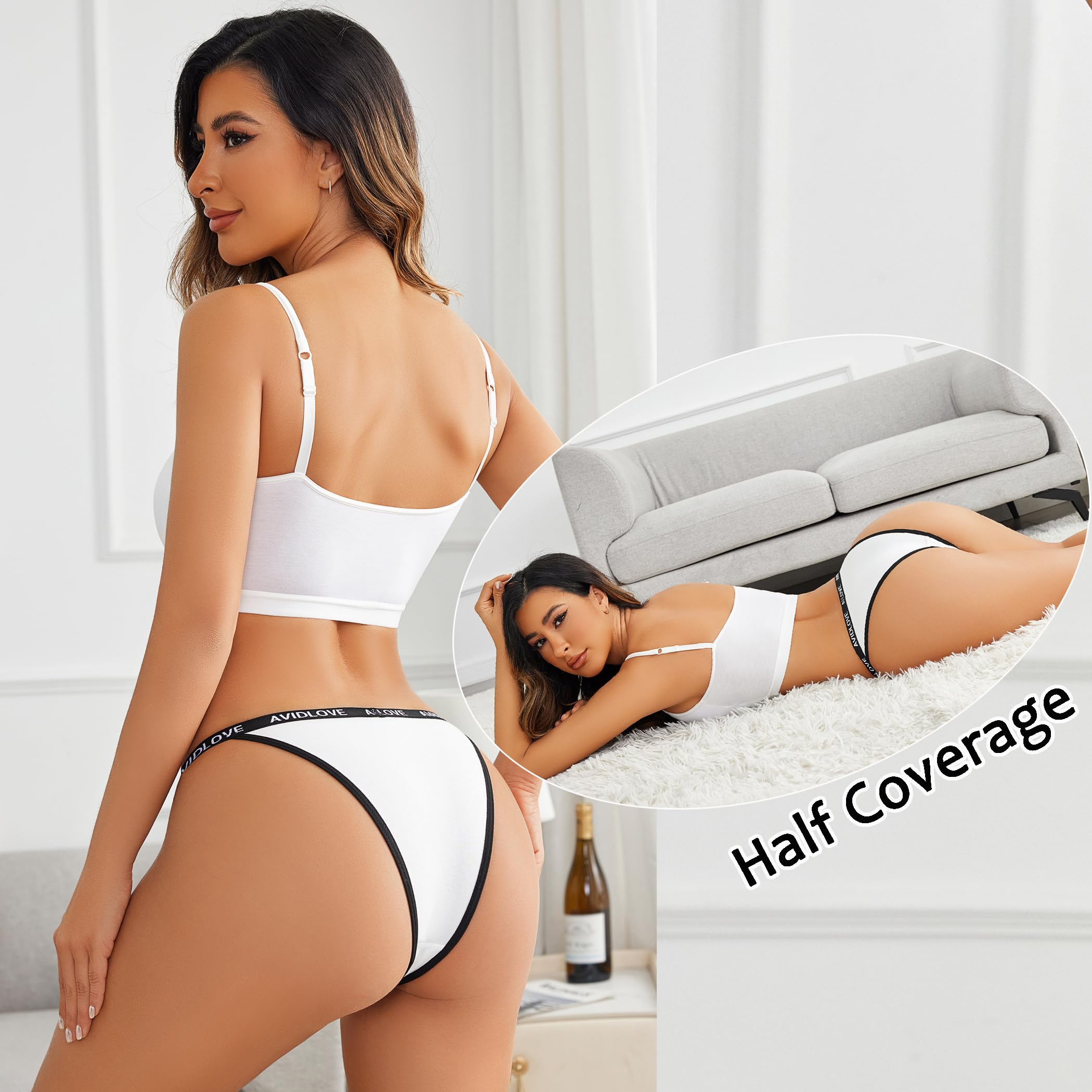 Avidlove Womens Underwear Cotton String Bikini Panties Ladies Low Rise Hipster Sexy High Cut Cheeky Underwear: X-Large White