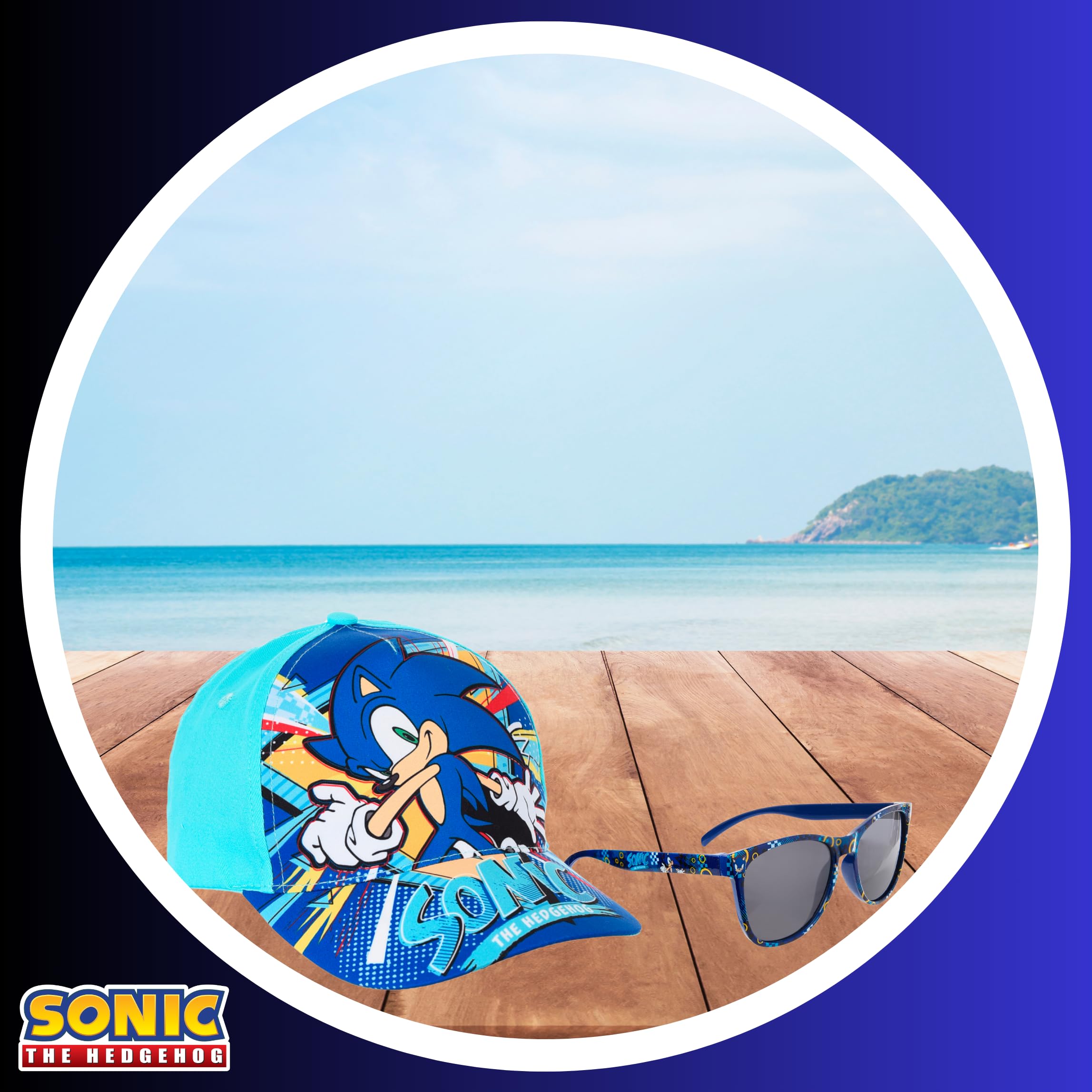 Sonic The Hedgehog Gorra y Gafas de Sol para Niños Protección UV Verano