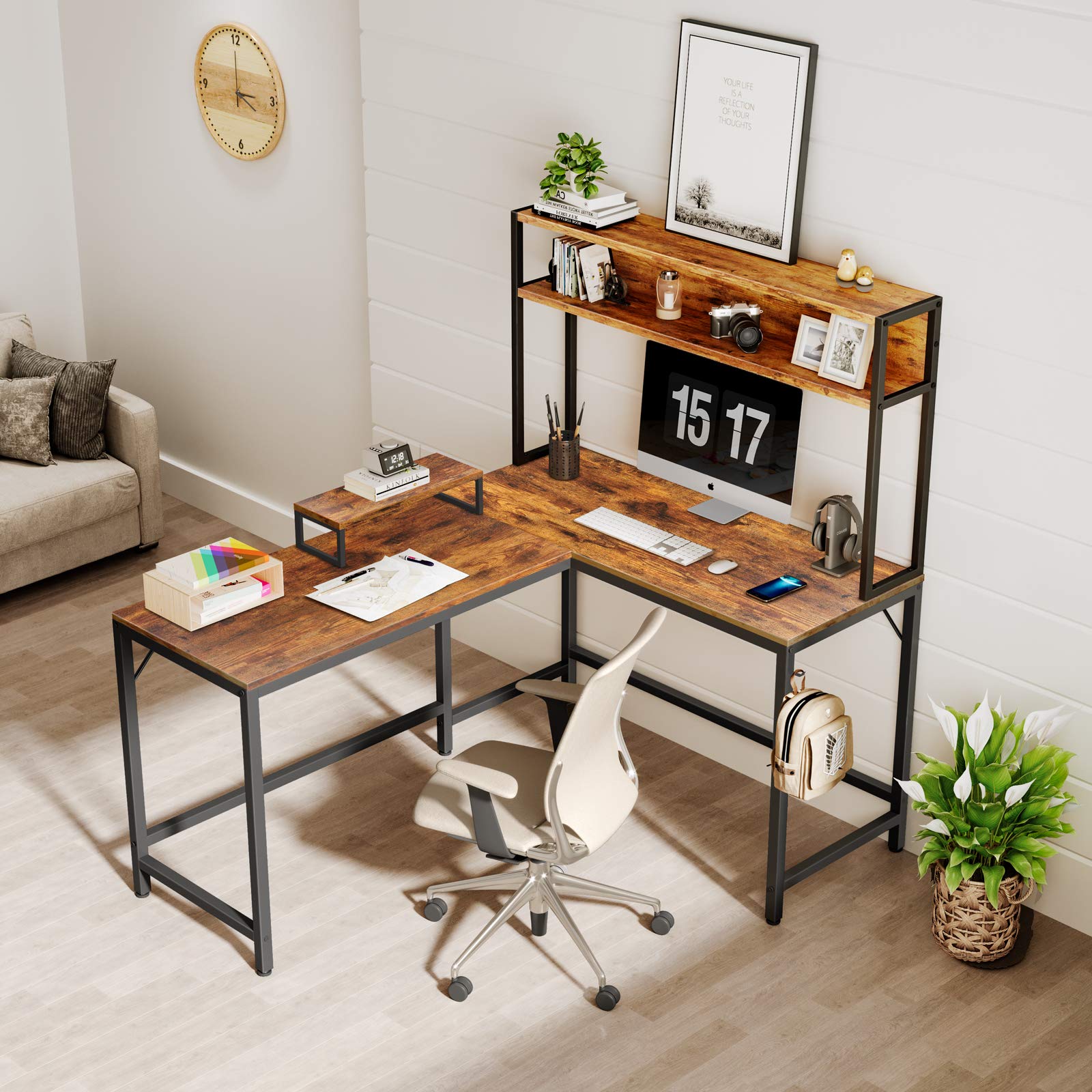 Buy CubiCubi LShaped Desk with Hutch,59" Corner Computer Desk,Home