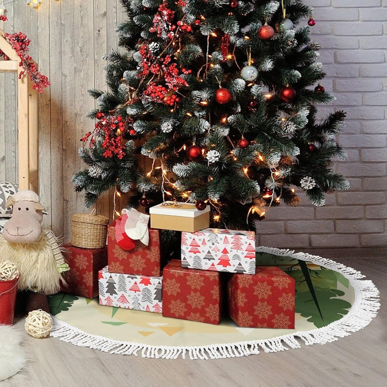 Teepee Printed Christmas Tree Skirt 48 Inch Tree Skirt Christmas Tree Collar Christmas Tree Decorations Winter Xmas Tree Mat