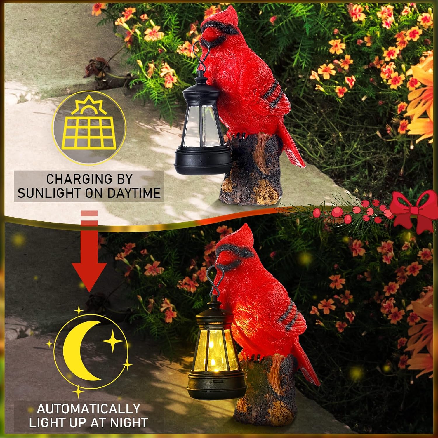 Suzile Cardinal Garden Statue with Solar Lantern 6.3 Solar Light for Outside Cardinal Garden Decor Sculptures & Statues Lights for Lawn Decor Unique Ornament Gift for Women Mom image 5