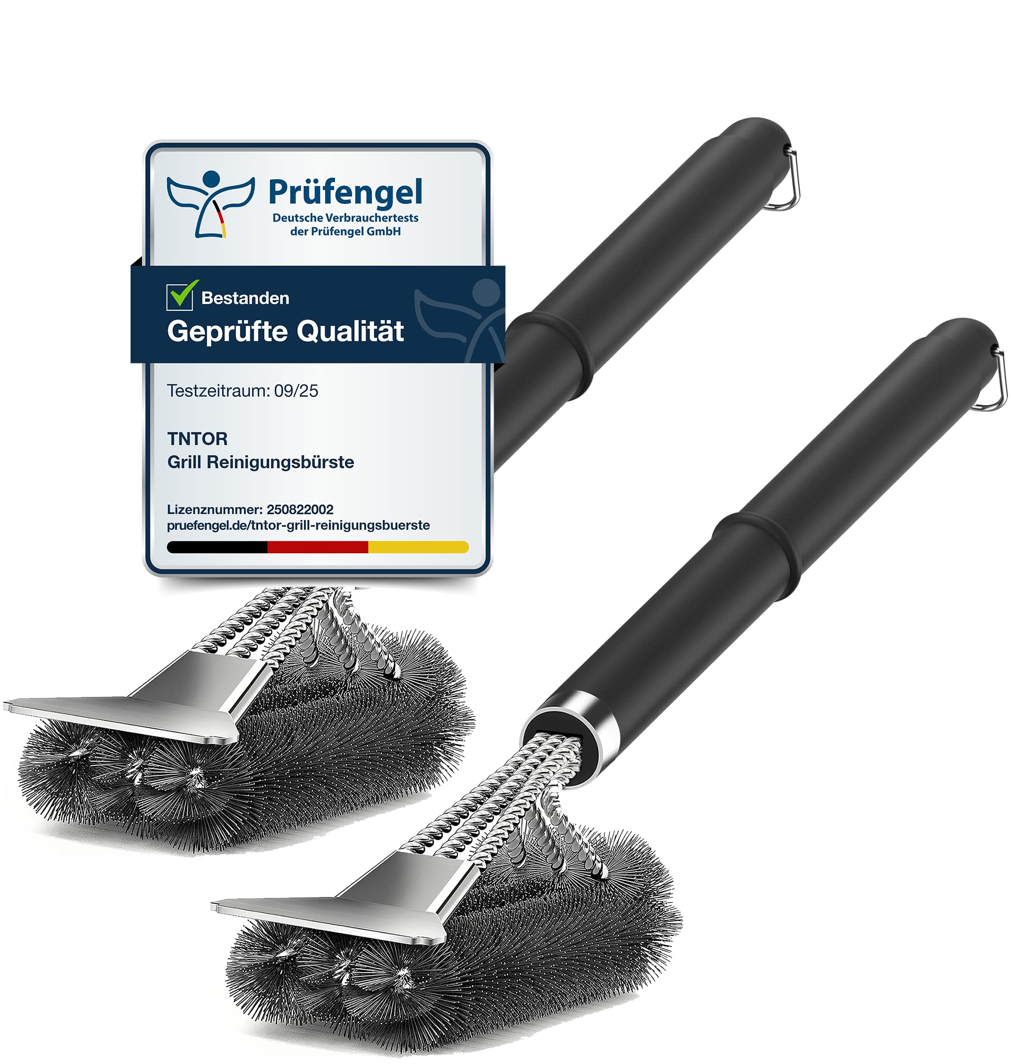 [2 pack]Grillbürste, TNTOR Grill Reinigungsbürste mit Extra Langer Edelstahl Borsten, Edelstahl Spatel und PP Wärmedämmung Griff, für Gasgrill, Holzkohlegrill, Kugelgrill, Elektrogrill und Grillrost.