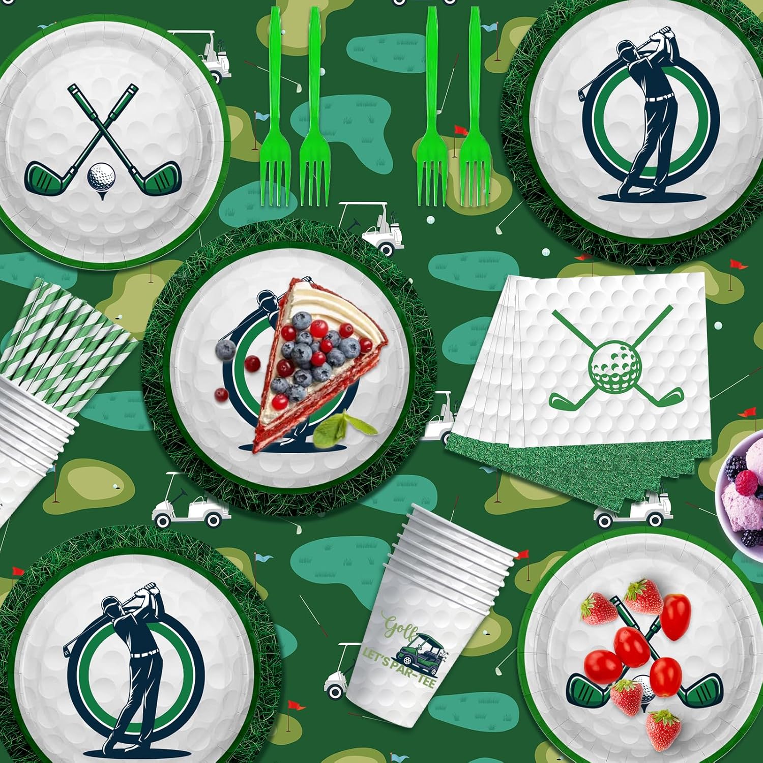 Golf Party Decorations, 159PCS Golf Birthday Decorations Include Banner Cake Toppers Plates Tablecloth, Golf Themed Party Supplies Serves 25