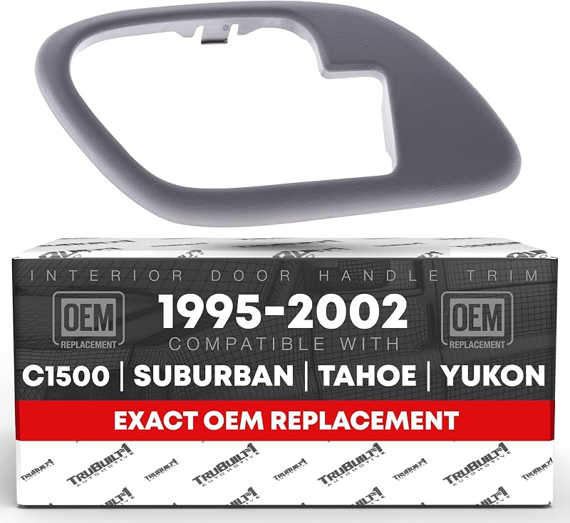 Moldura da maçaneta interna da porta dianteira esquerda T1A cinza para Chevrolet e GMC – OEM 15708079, 81922