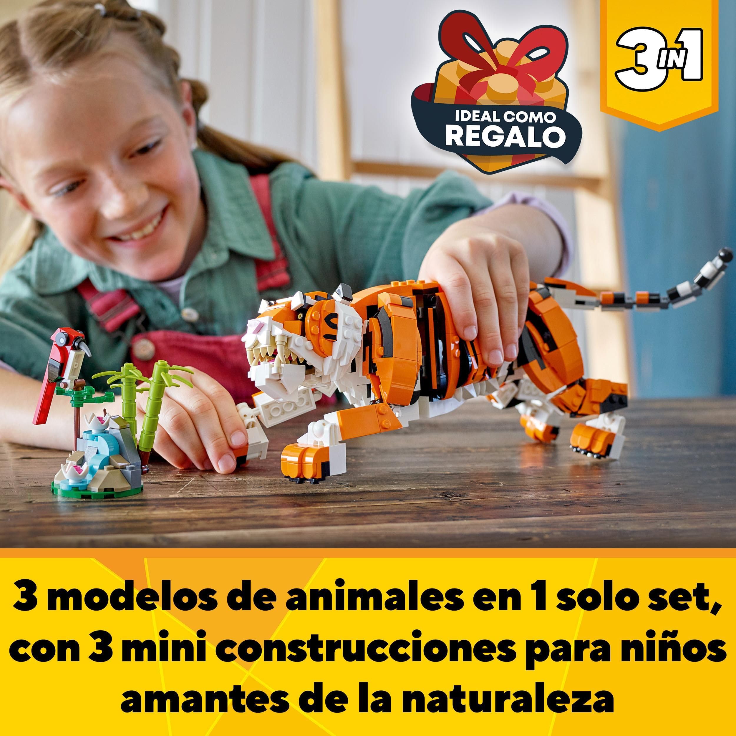 LEGO Creator 3-en-1 Tigre Majestuoso, Panda Rojo o Pez Carpa, Set de Animales de Juguete para Construir para Niños y Niñas de 9 Años, Juego Creativo, Idea de Regalo de Cumpleaños 31129