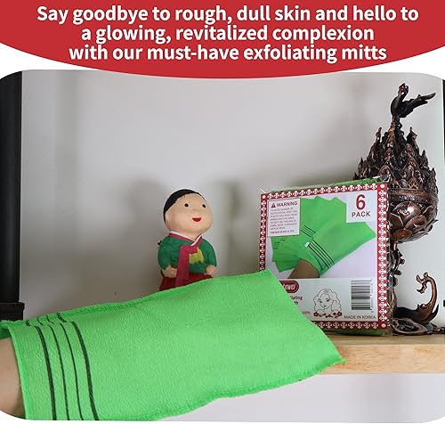 Miniatura 4 de Tamaño extra grande de 9.9 x 5.5 pulgadas (6 piezas) de toallas de baño coreanas asiáticas exfoliantes para el cuerpo, guante, toalla de rayón de