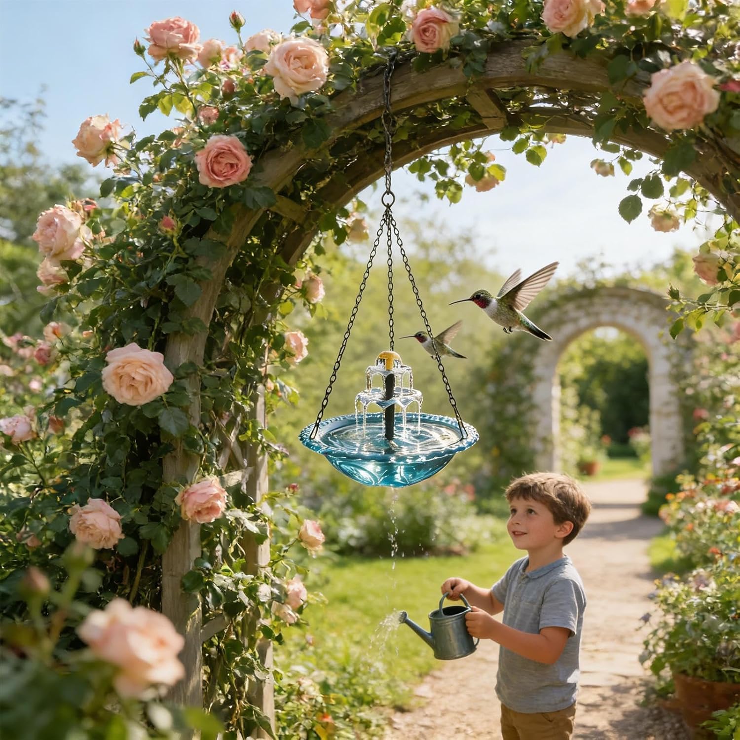 Solar Cascade Bird Bath, Hangable Outdoor Fountain, Solar Powered Hummingbird Birdbath with Waterfall Feature, Durable Outdoor Birdbath with Easy Installation, Decorative Fountain for Backyard Patio